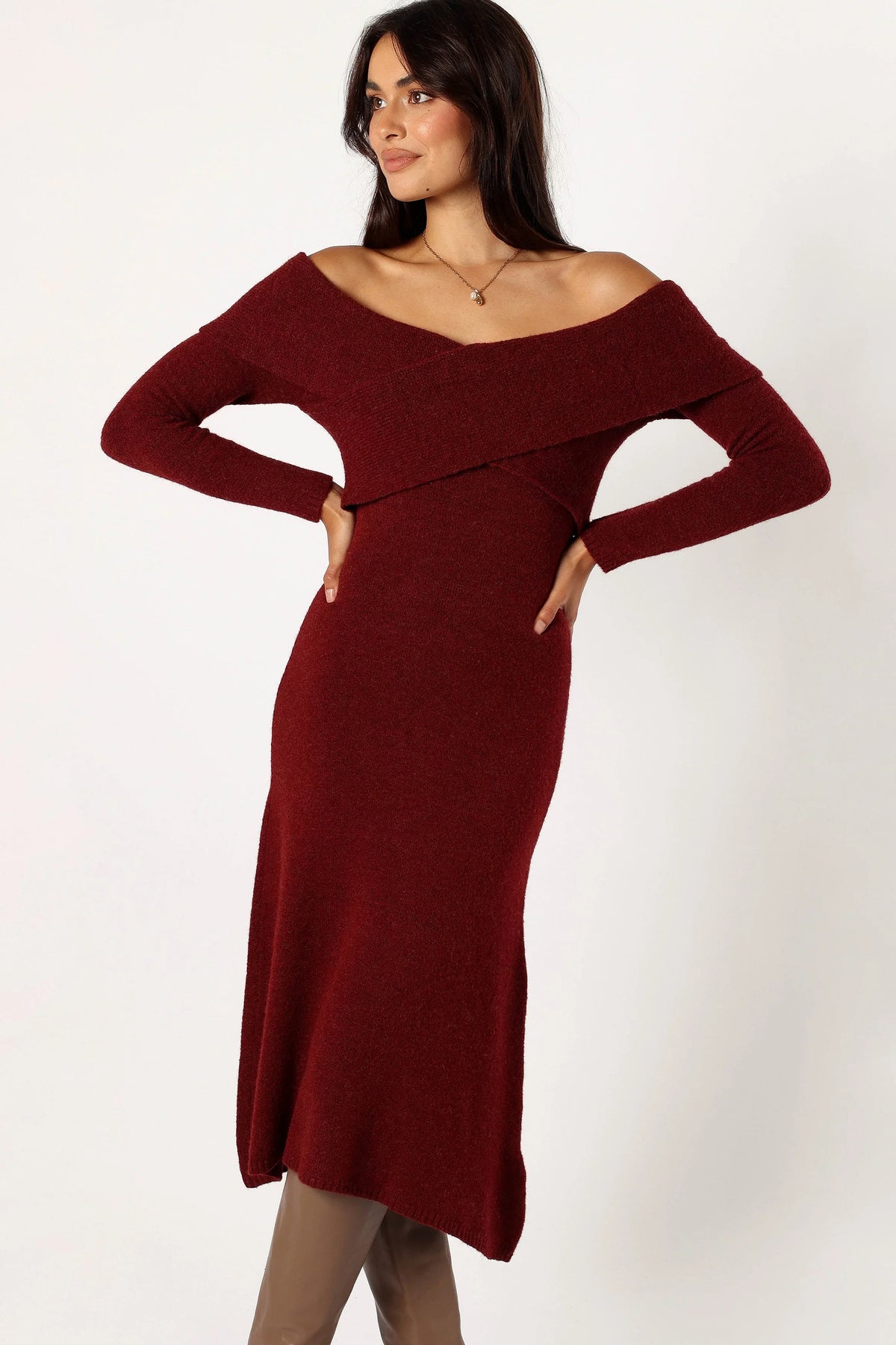 Deena Off Shoulder Midi Dress Red