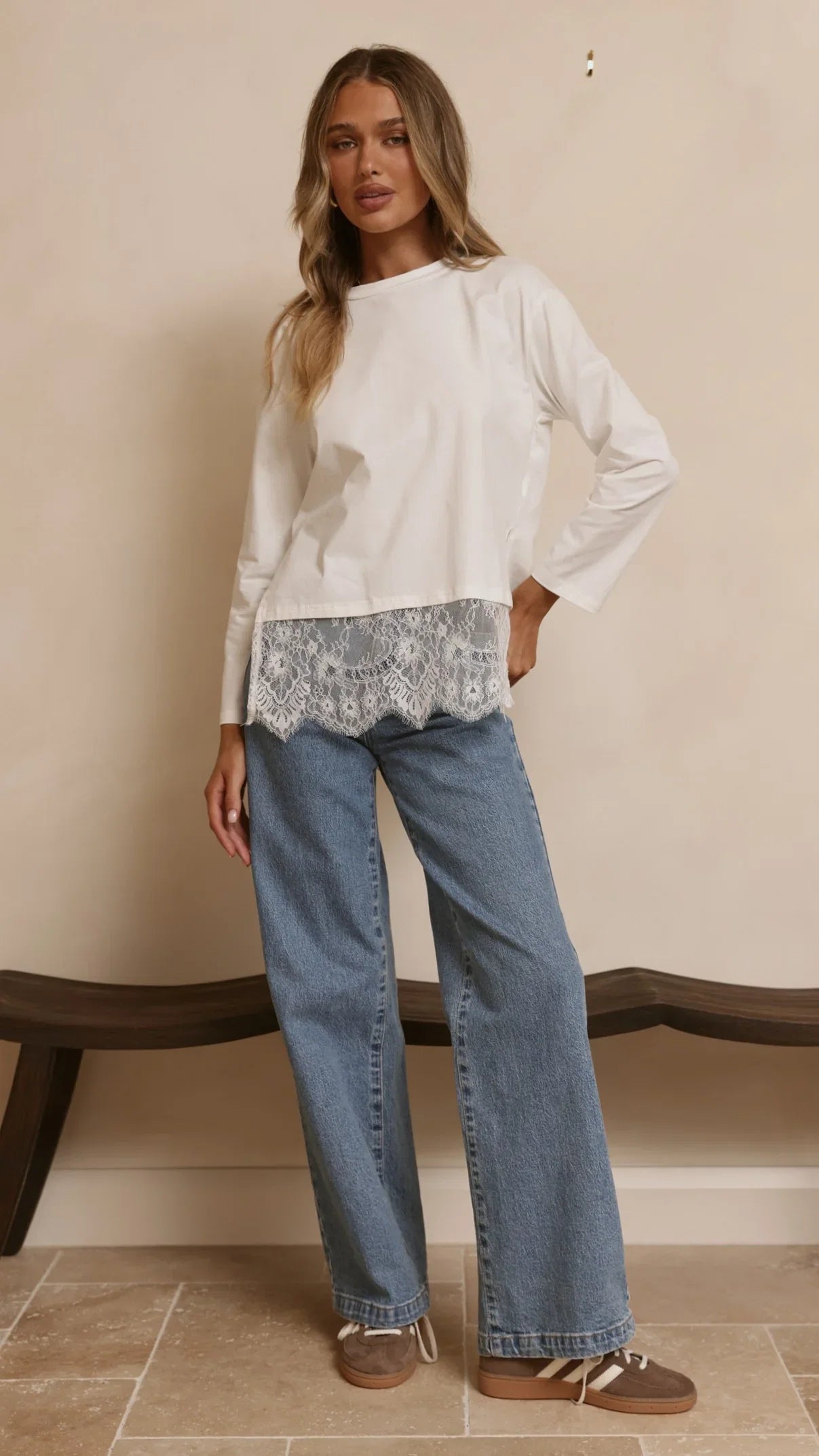 Alina Lace Trim Top White