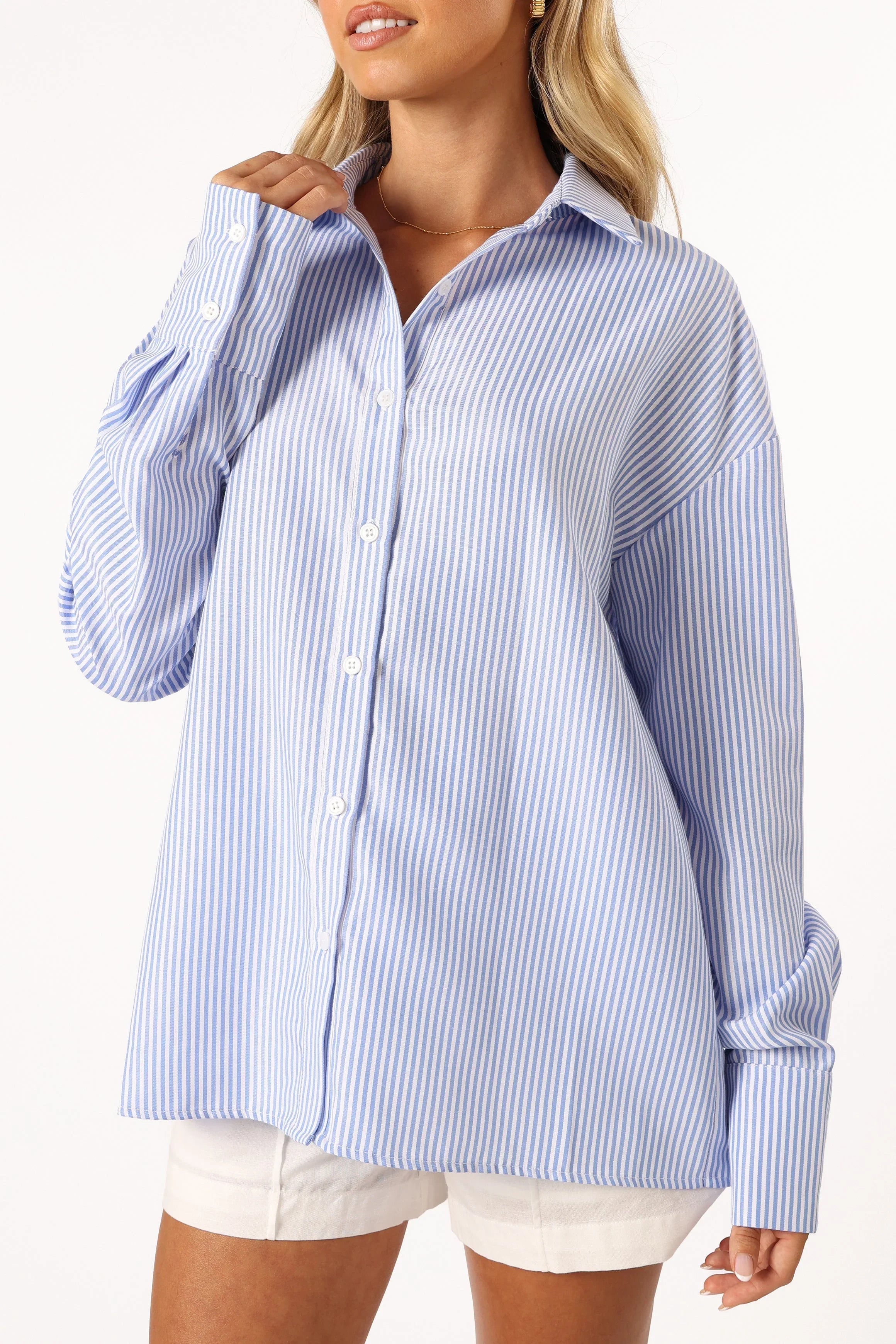 Murphy Button Up Long Sleeve Top Blue Stripe