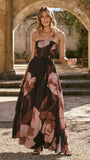 Carson Maxi Dress Black Wine Floral