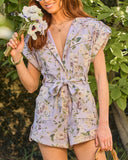 Crisp Dawn Floral Waist Tie Romper