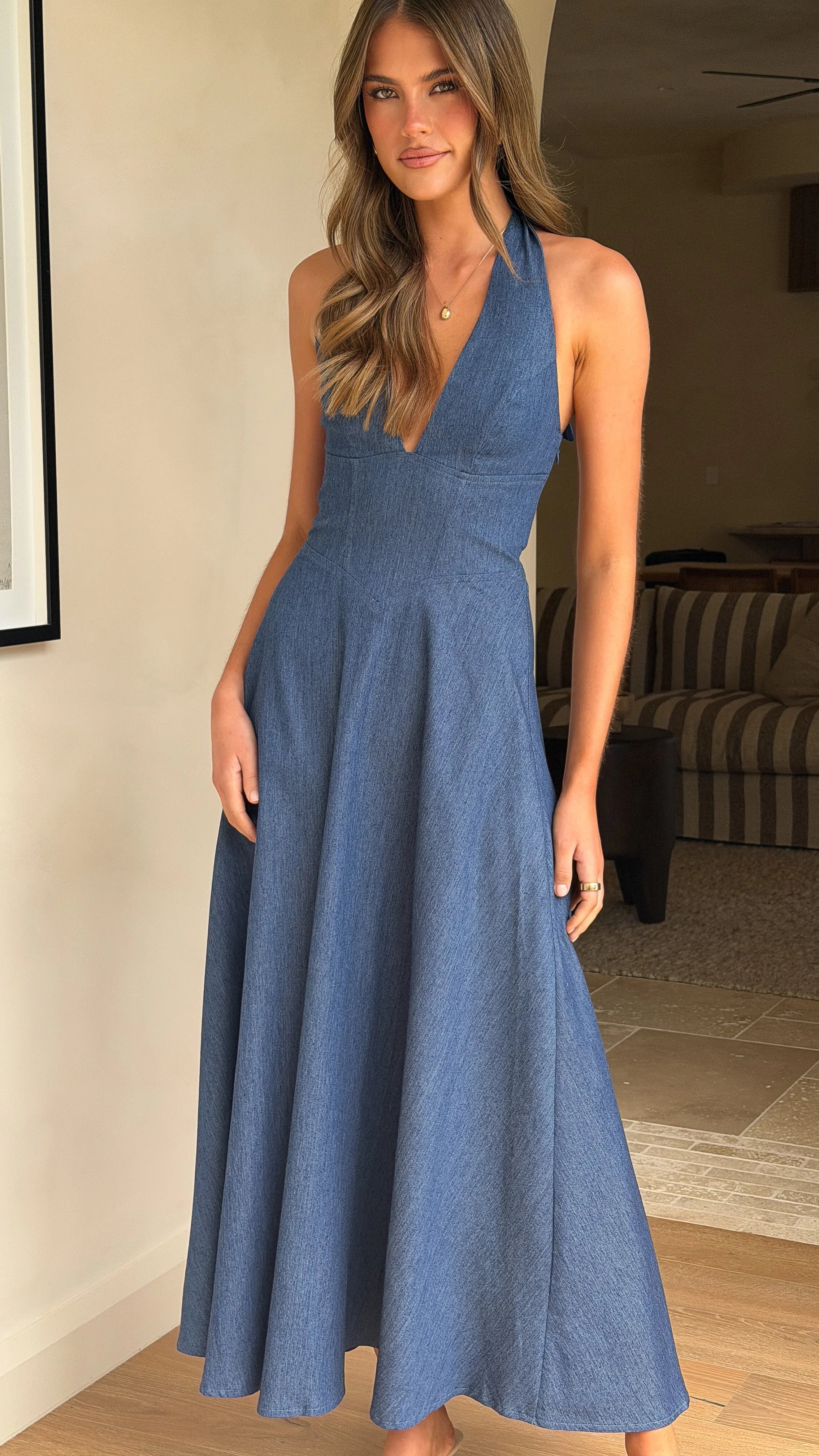 Skye Maxi Dress Steel Blue