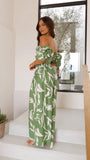 Callison Crop Top and Pants Set Green Print