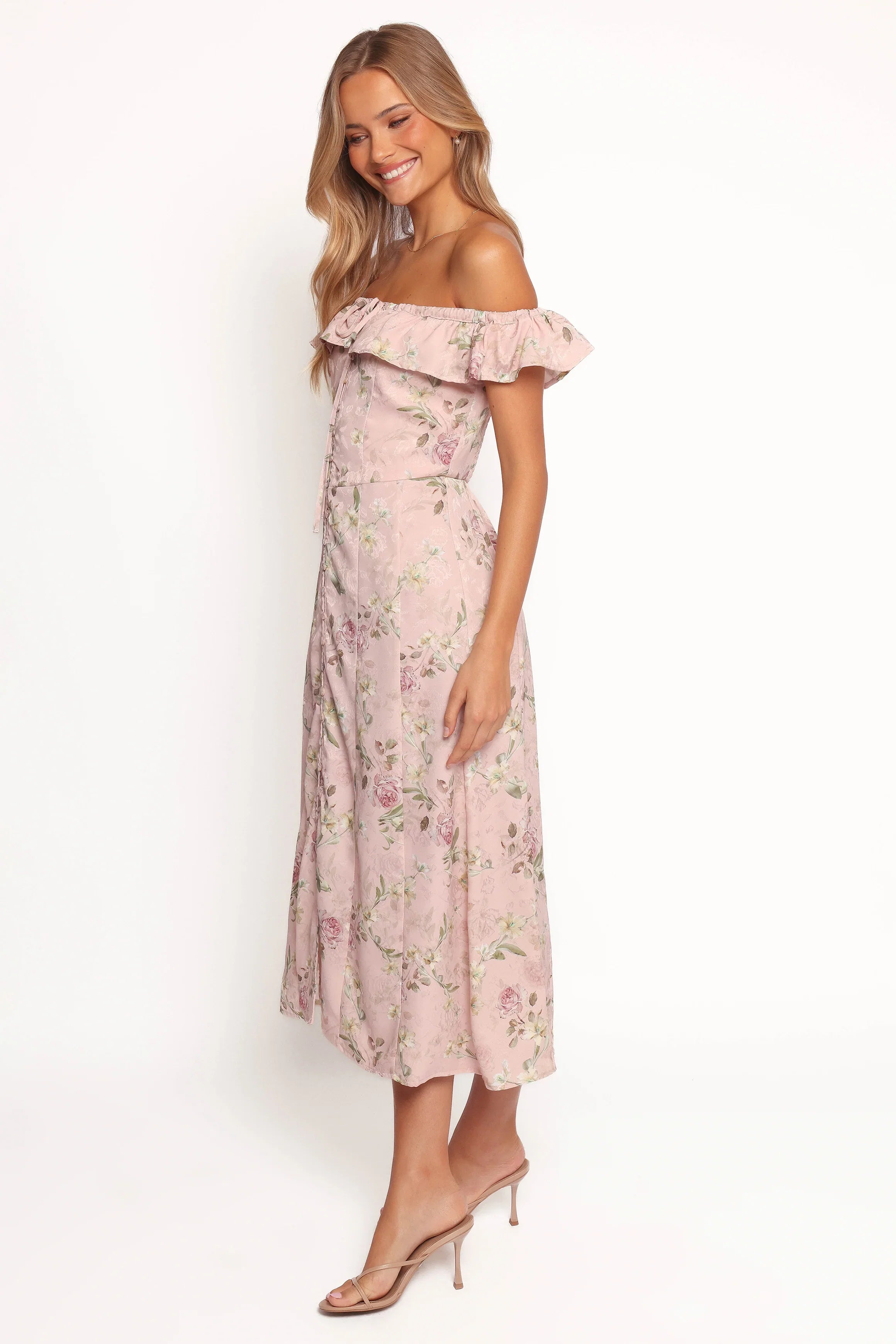 Lauryn Off The Shoulder Midi Dress Blush Rose