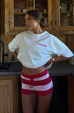 Chill Day Knit Shorts Red Pink Stripe