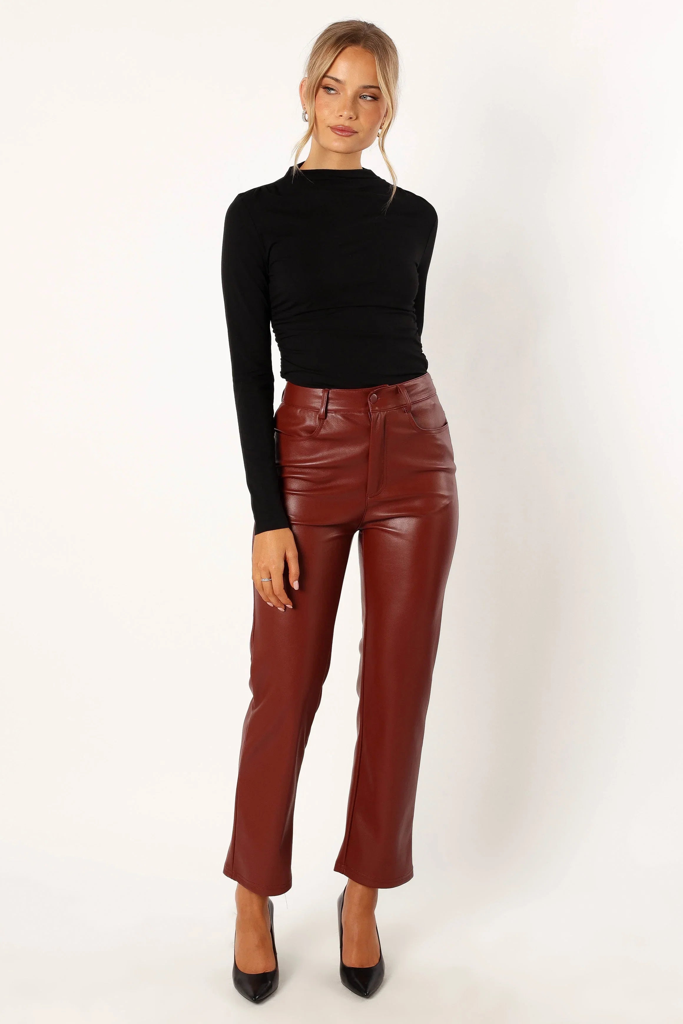 Maverick Vegan Leather Pants Merlot