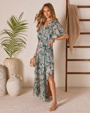 Blue Lagoon Abstract Kimono Sleeve Maxi Dress