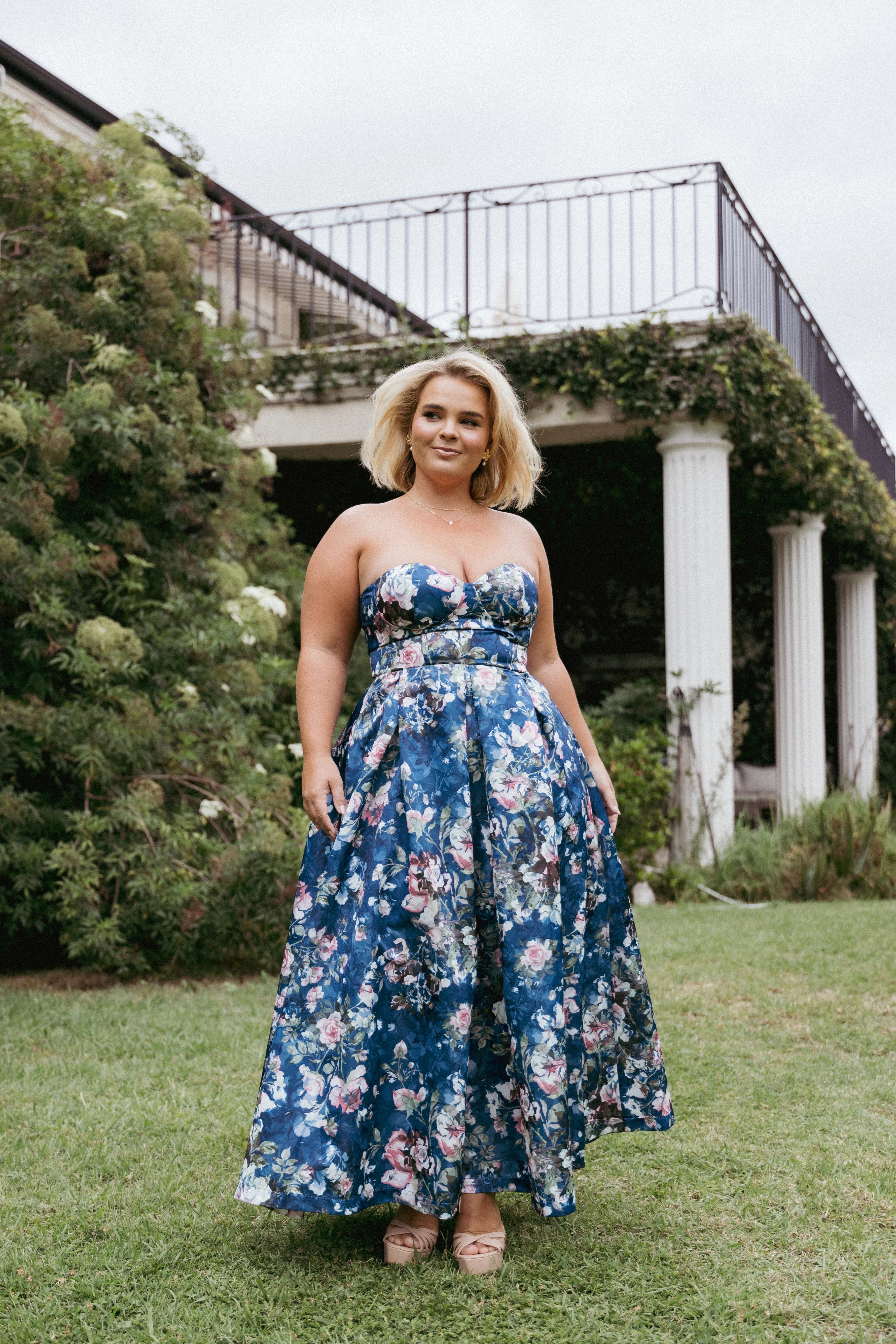 Darina Strapless Midi Dress Midnight Floral