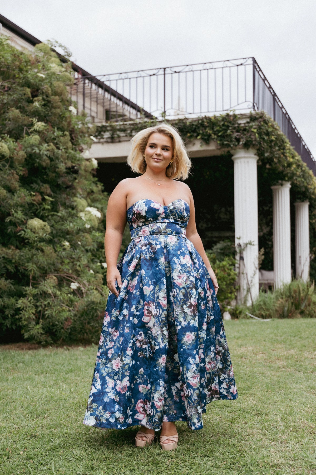 Darina Strapless Midi Dress Midnight Floral