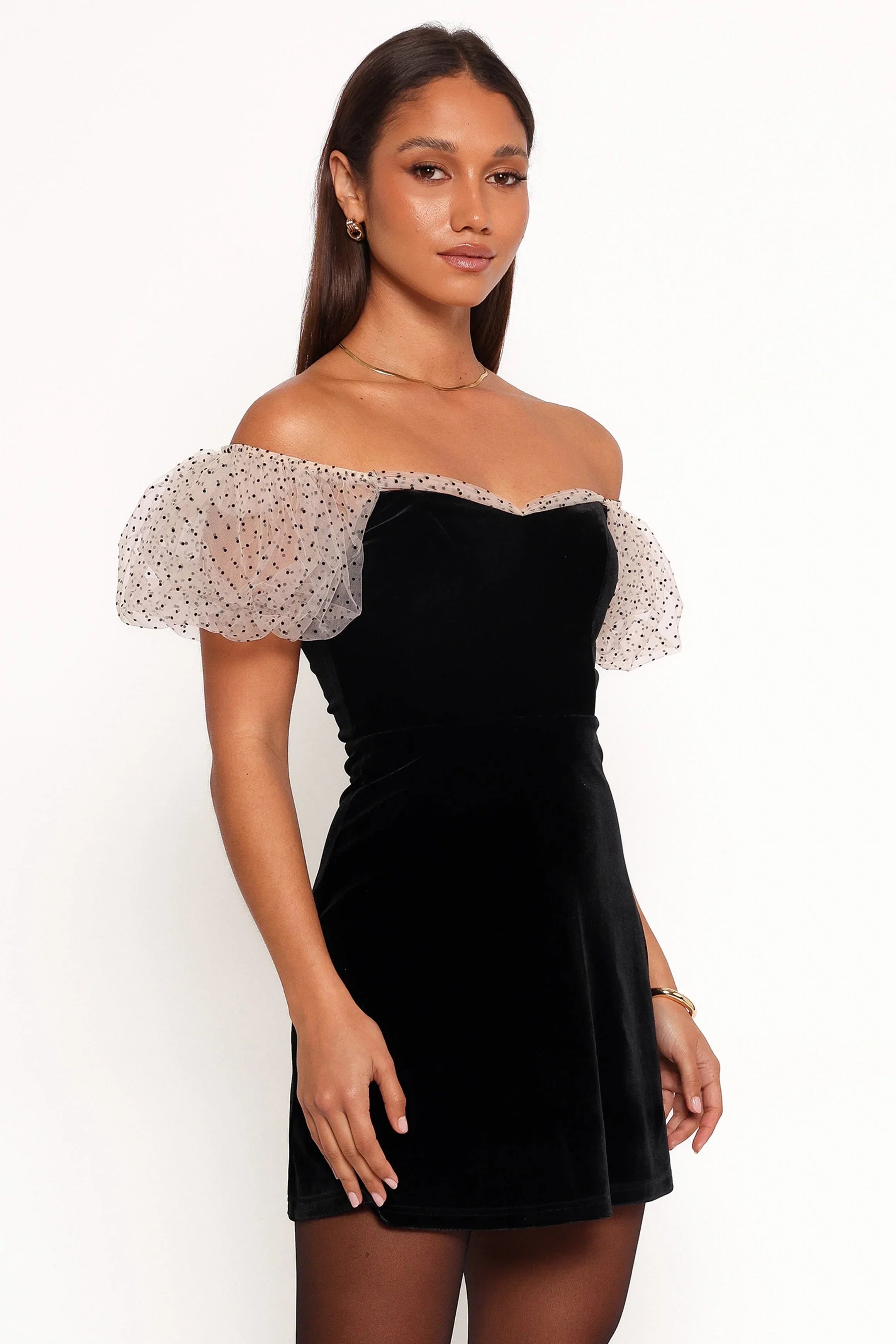Ennette Velvet Mini Dress Black