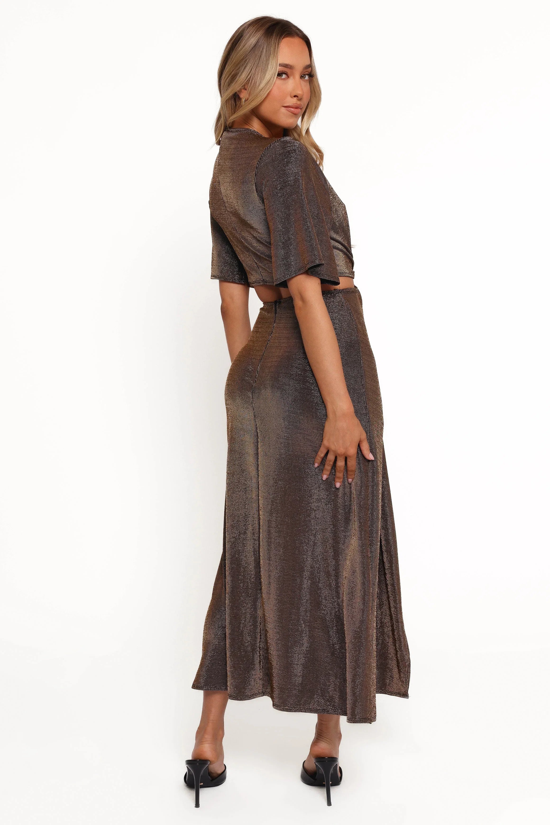 Blanca Cut Out Maxi Dress Black Rose Gold