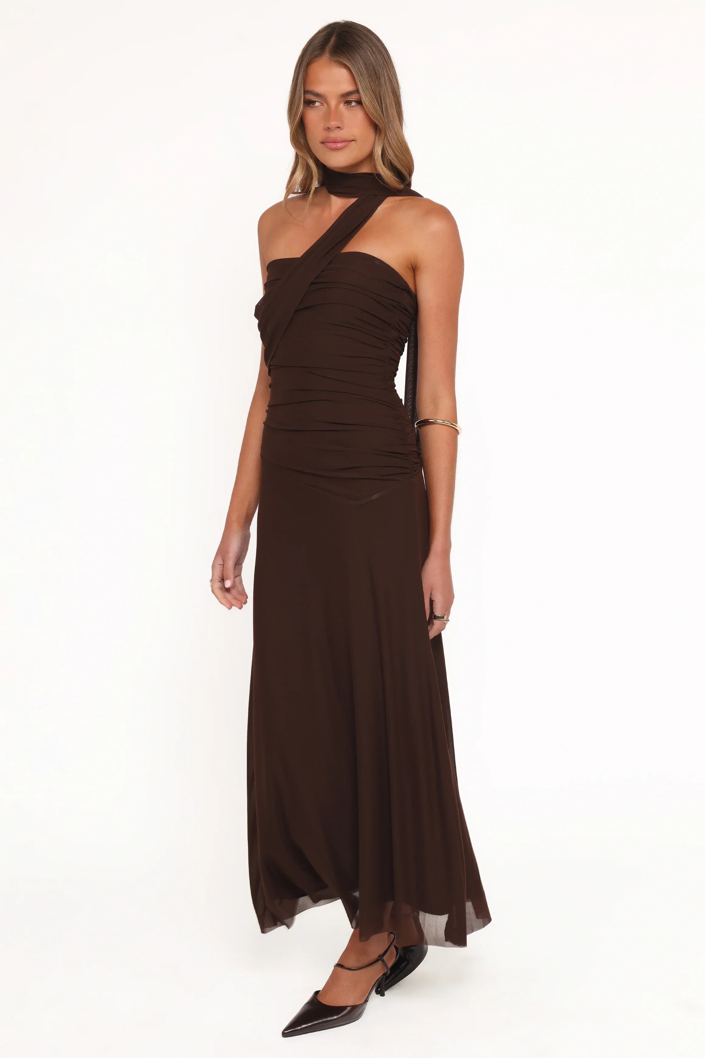 Charly One Shoulder Maxi Dress Brown