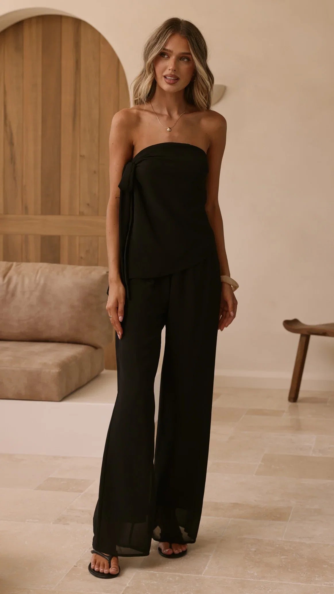 Zabrina Semi Sheer Strapless Top and Pants Set Black
