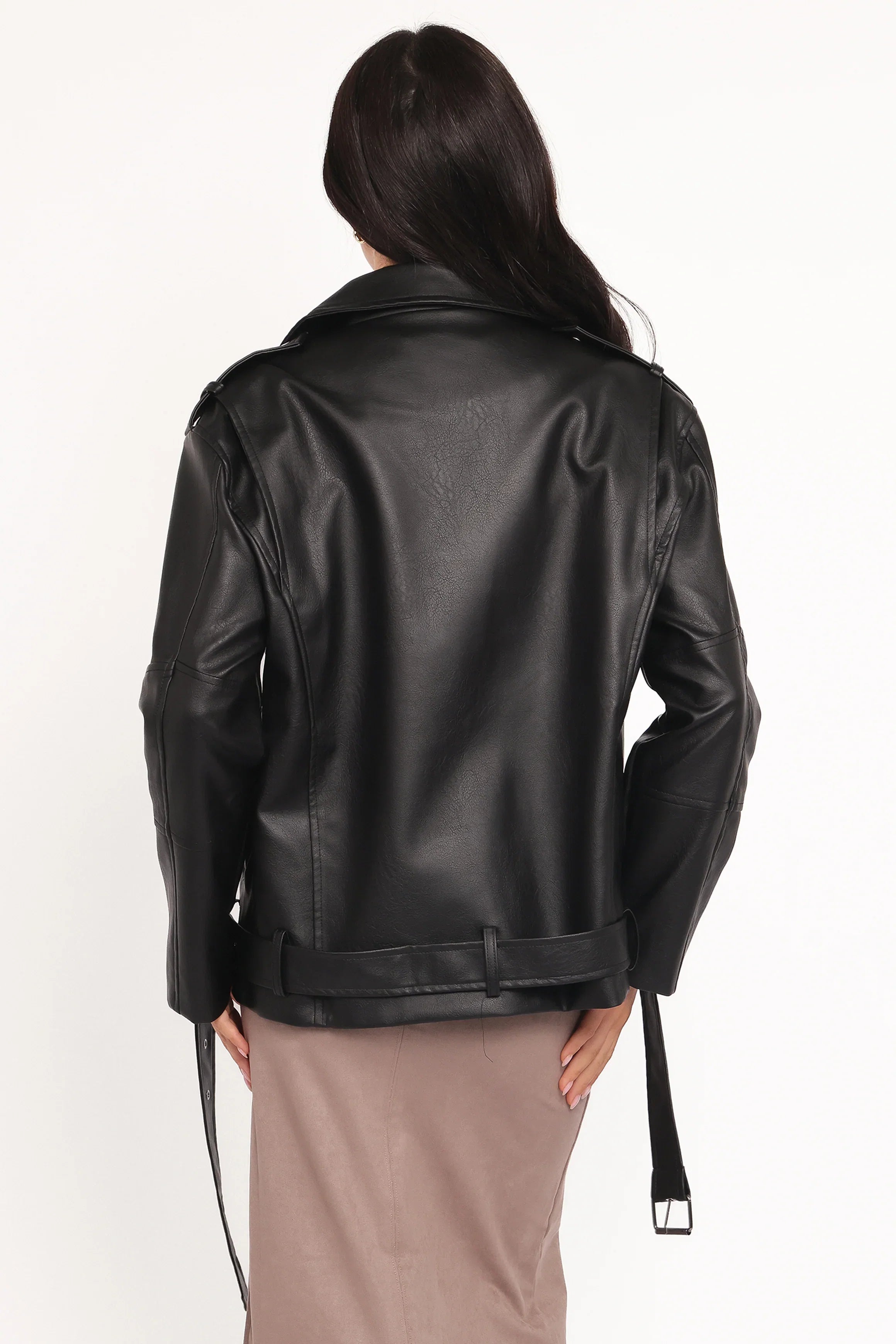 Parsons Oversized Faux Leather Moto Jacket Black