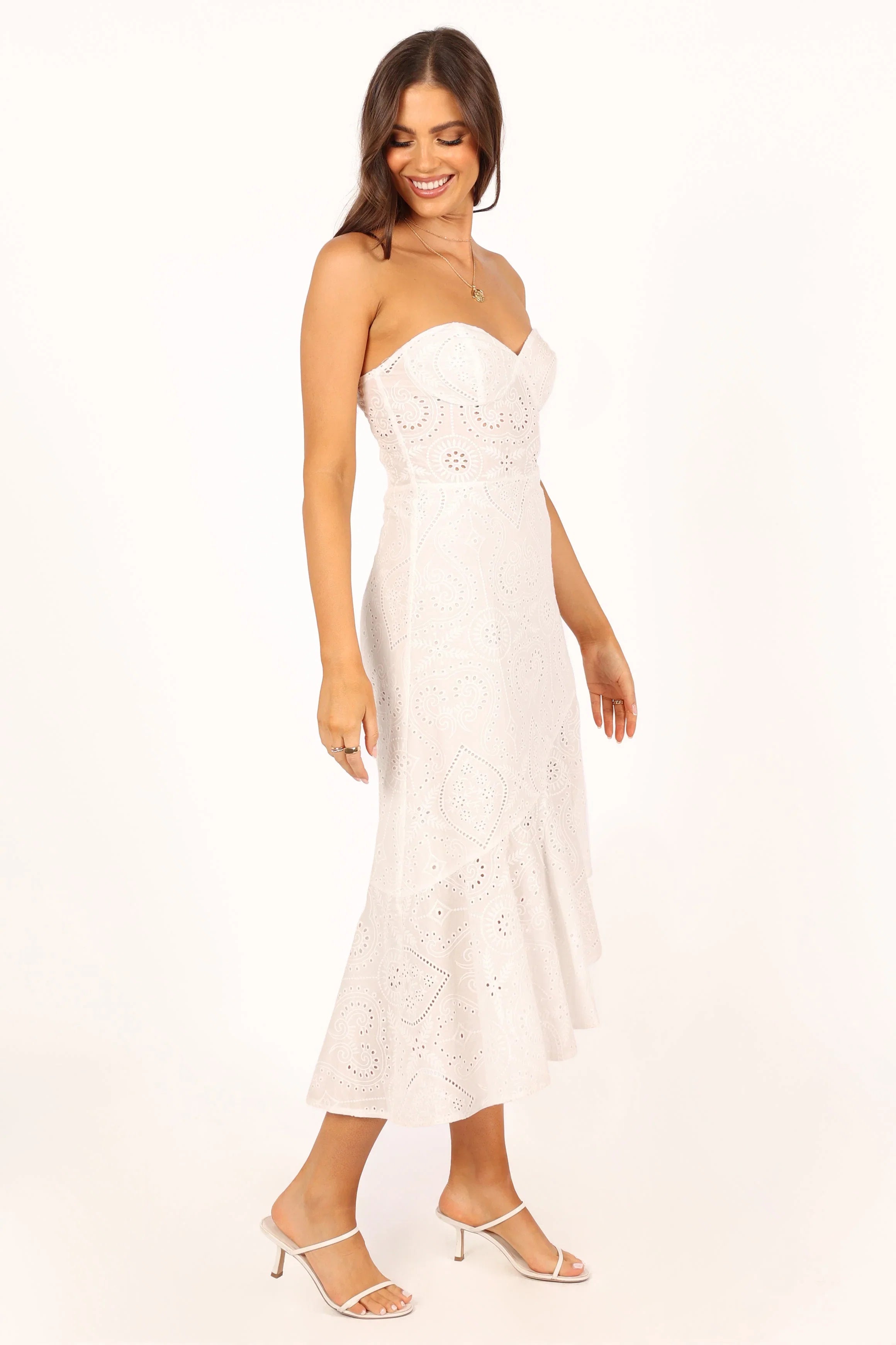Melanie Strapless Midi Dress White