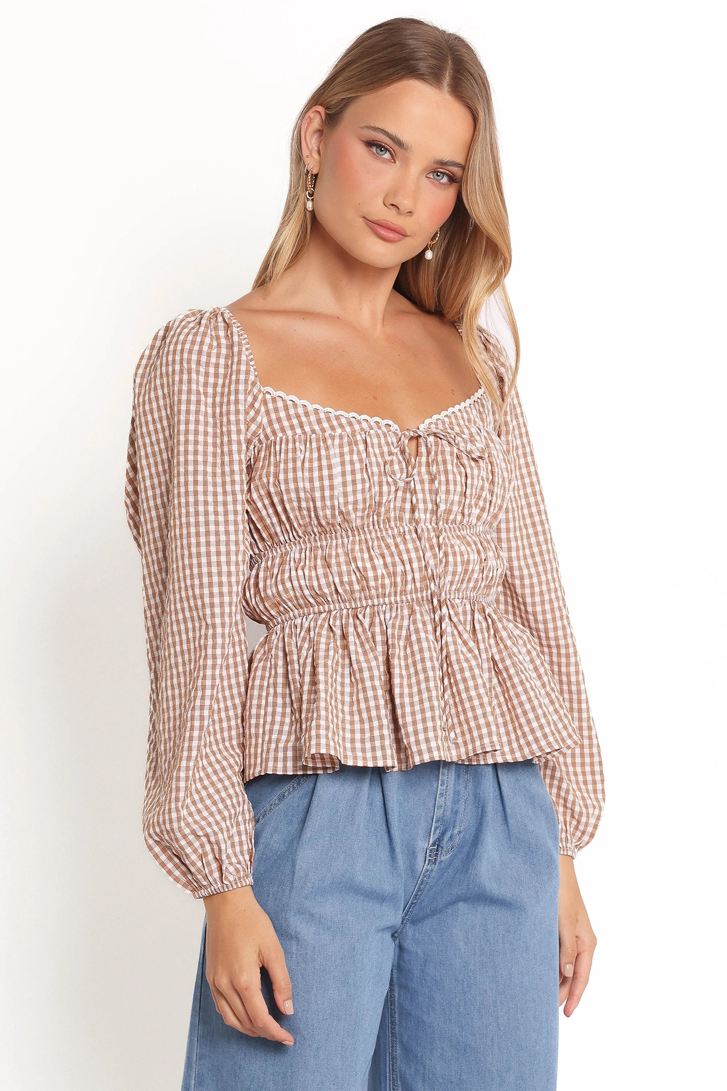 Saphia Top Brown Check