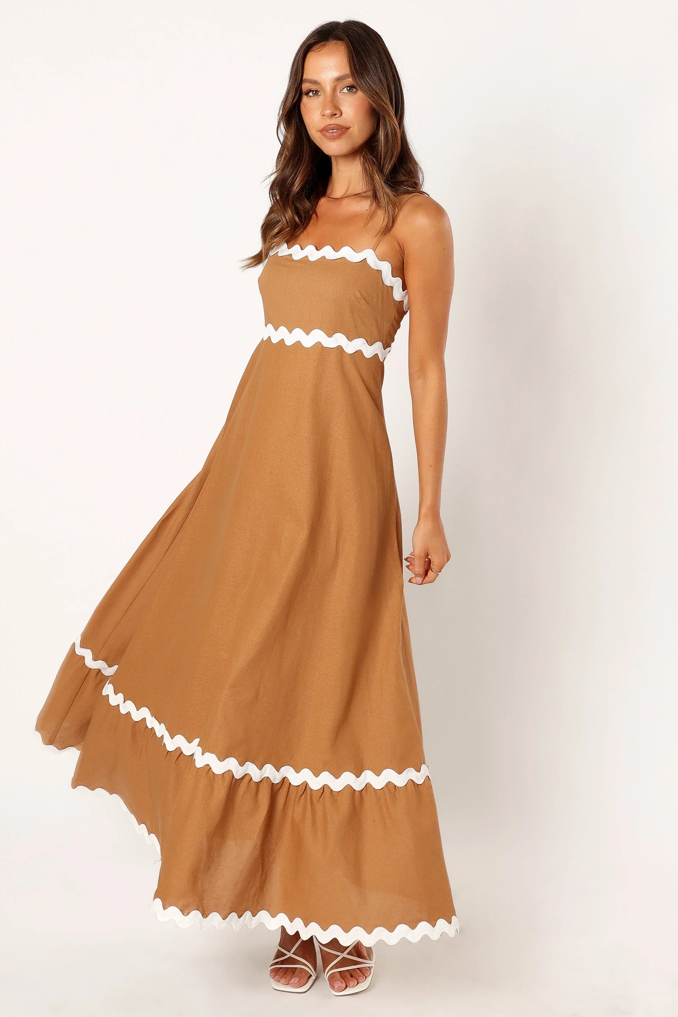 Yana Maxi Dress Tan White