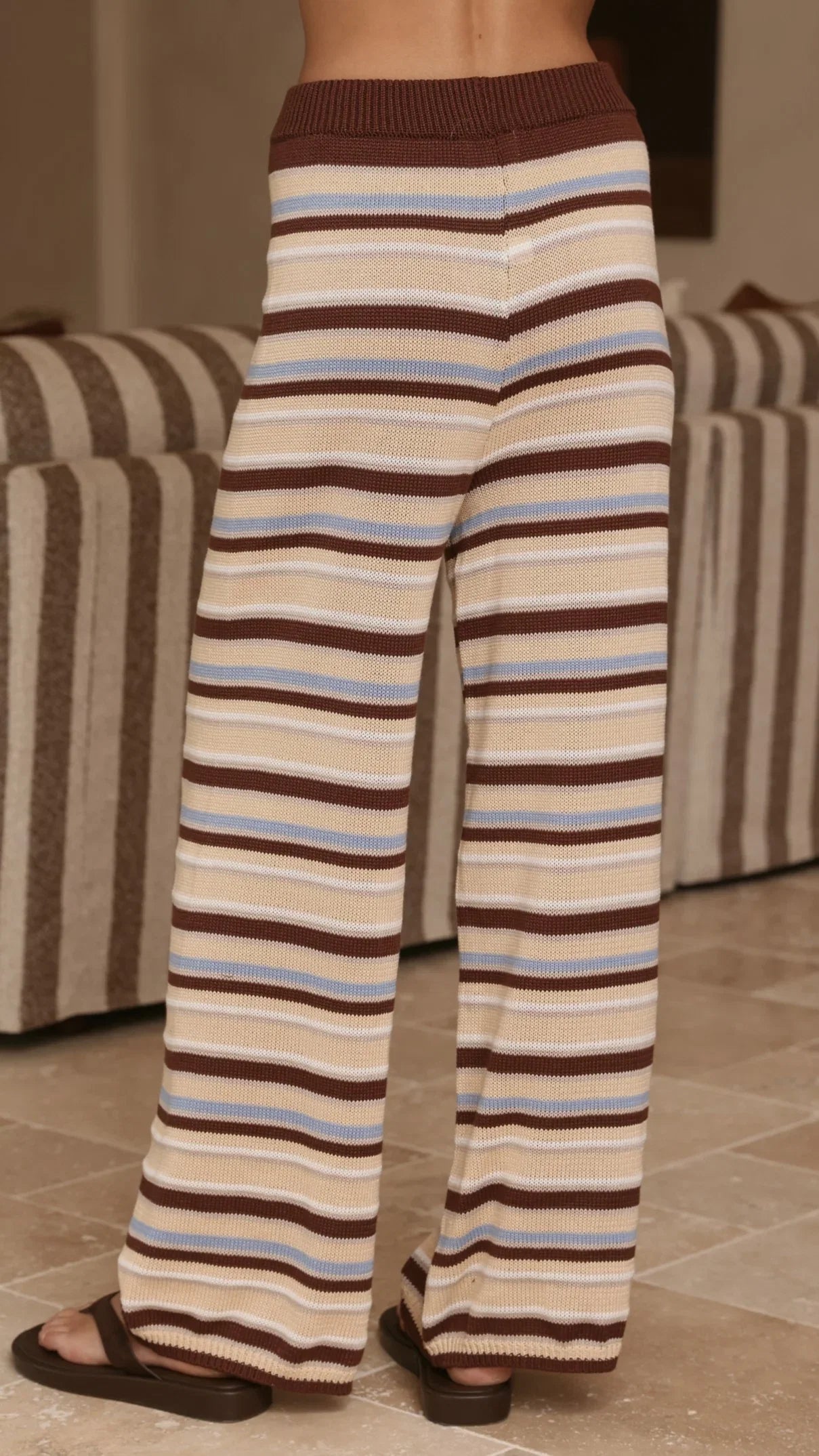Florentine Knit Vest and Pants Set Beige Choc Blue Stripe