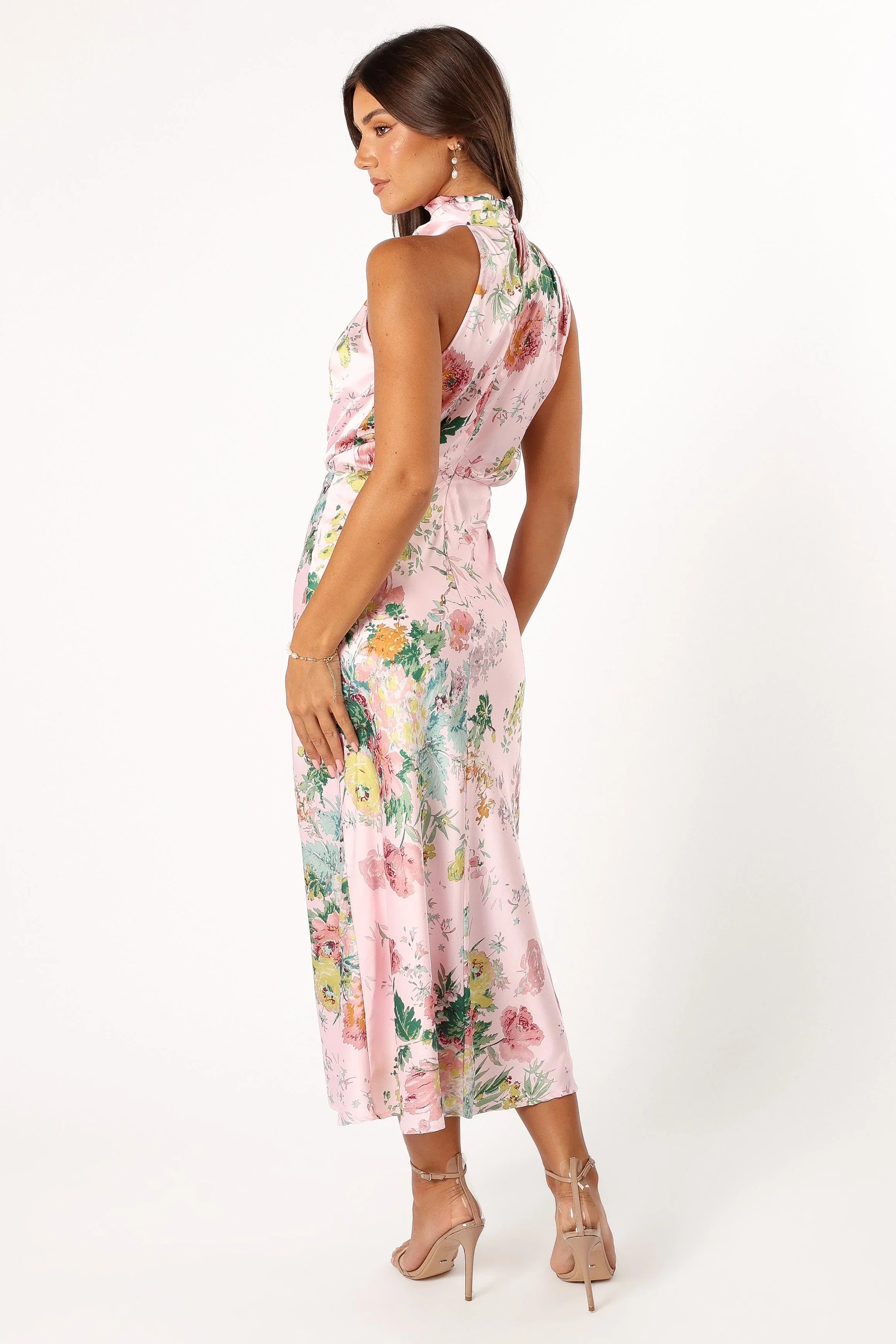 Anabelle Halter Neck Midi Dress Pink Floral