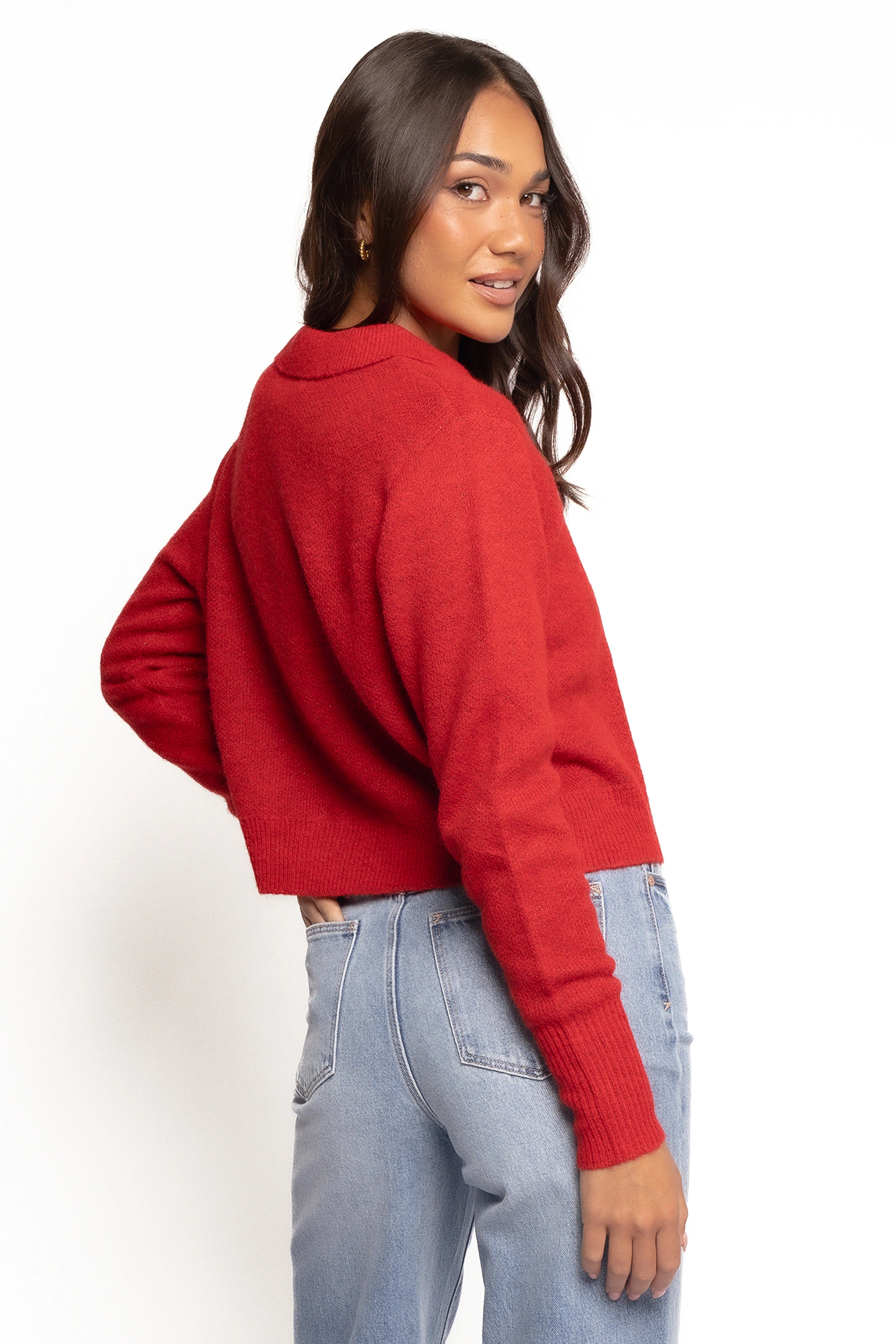 Naya Collar Cardigan Red