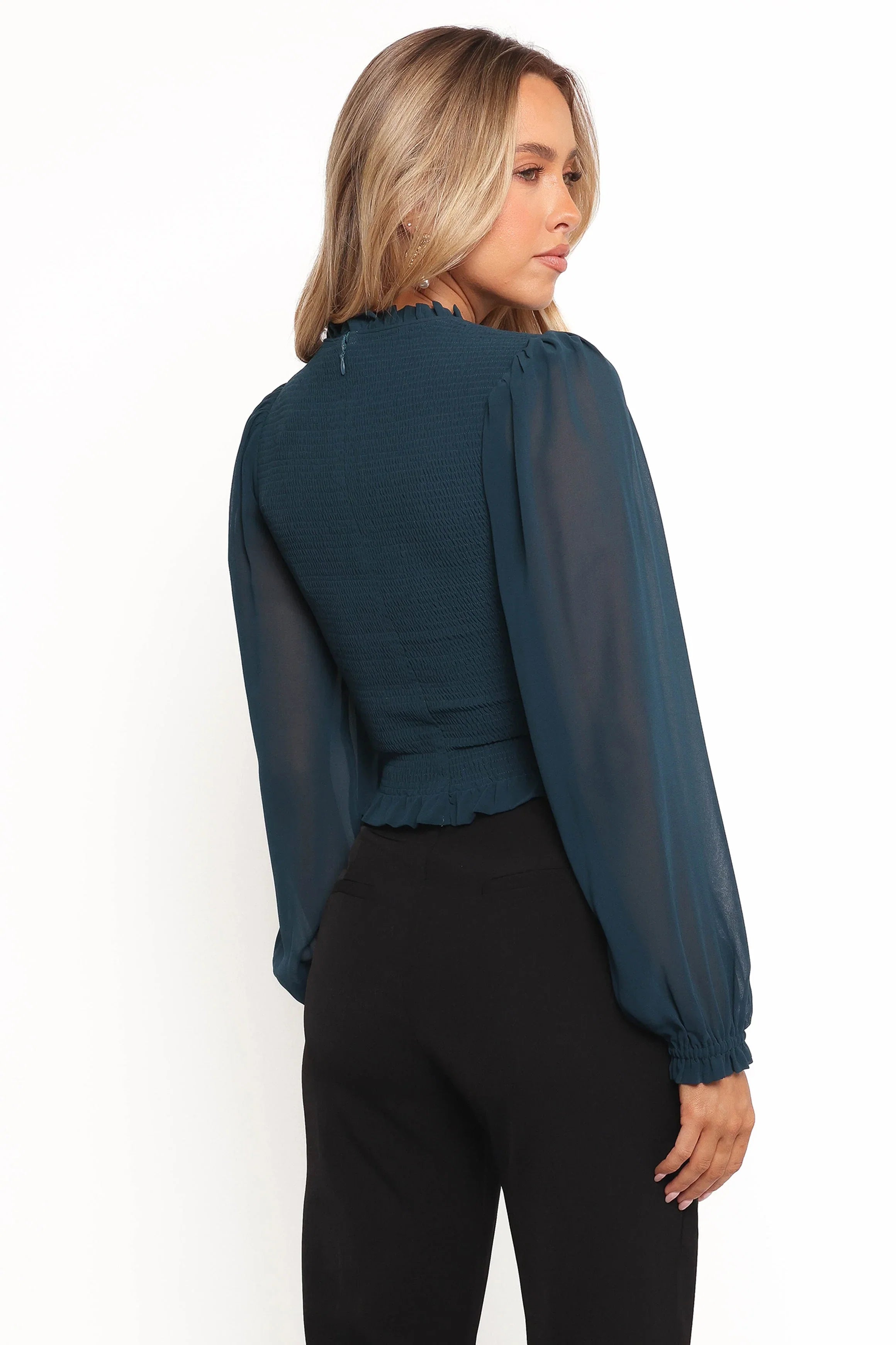 Aranha Sheer Sleeve Top Dark Blue