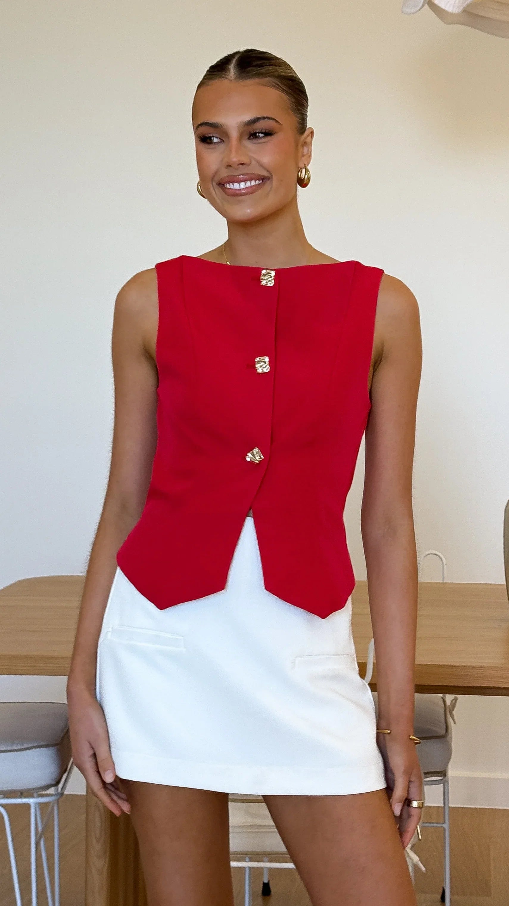 Alexis Button Up Vest Red