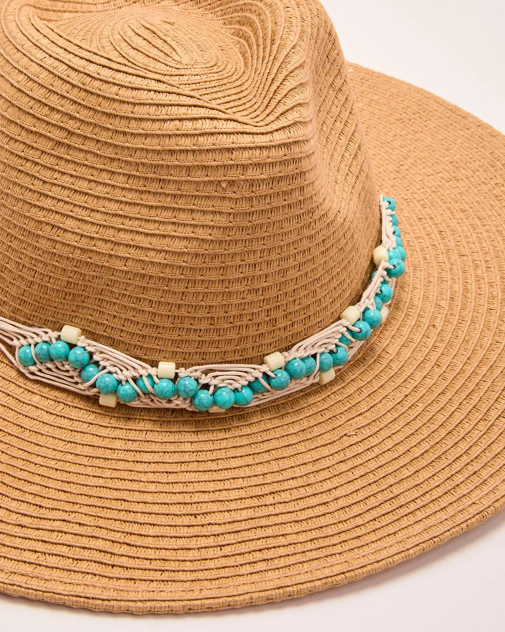 Hello Sun Beaded Band Woven Straw Hat