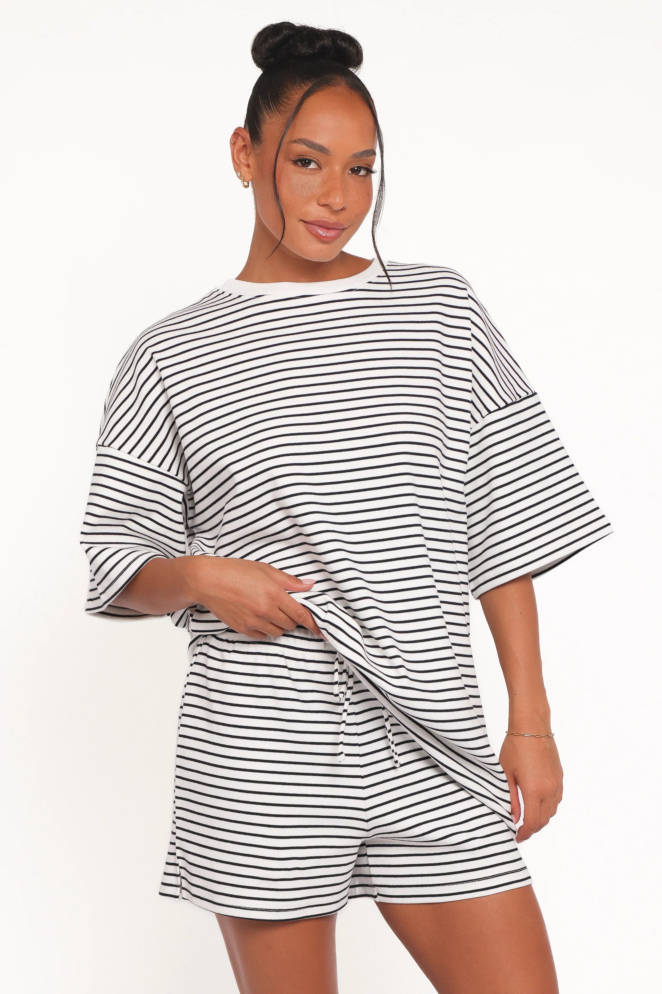 Hellen Stripe Short Set White Black Stripe