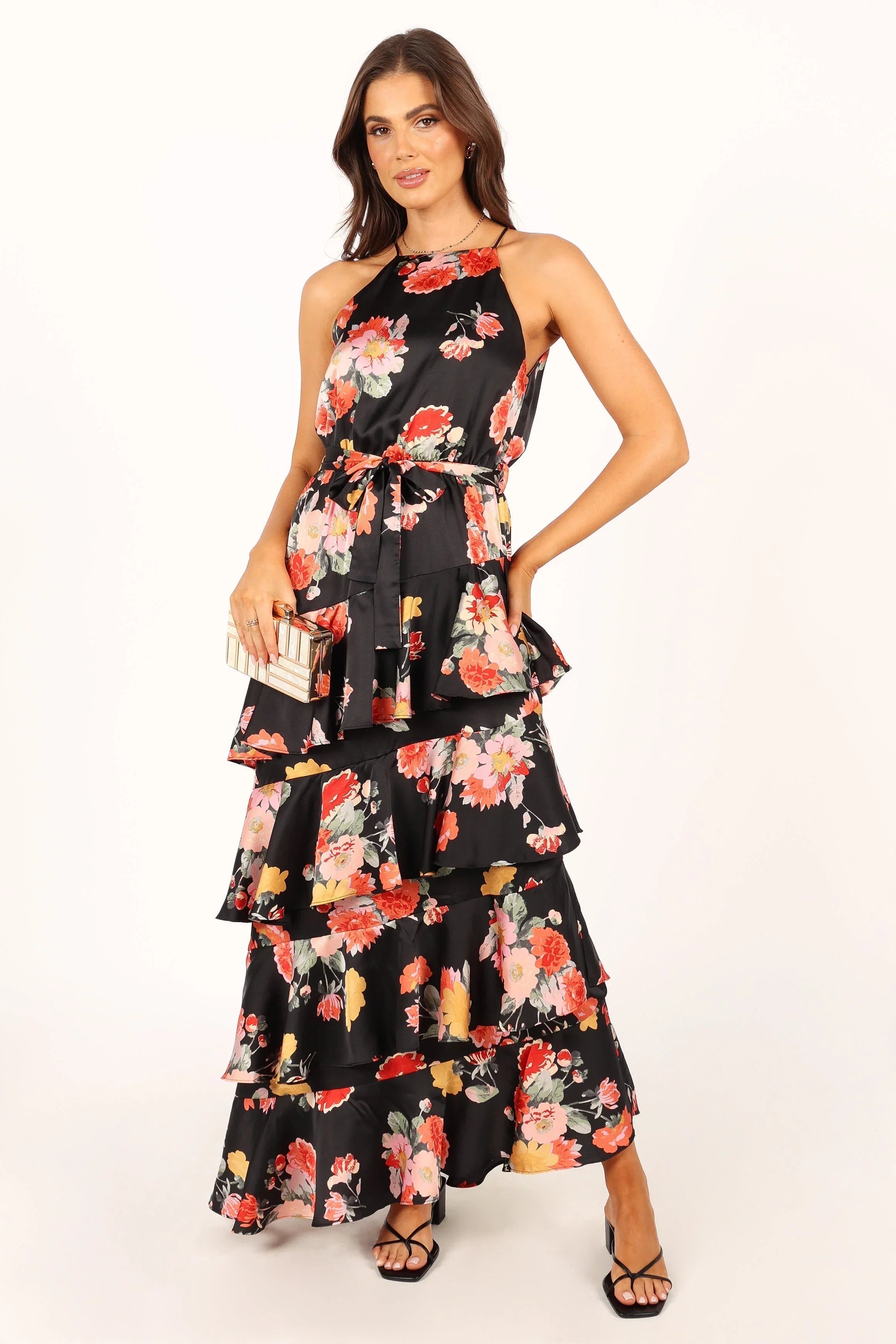 Sarona Halterneck Maxi Dress Black Floral