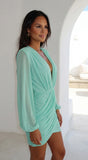 Deniz Surplice Mini Dress Mint Green