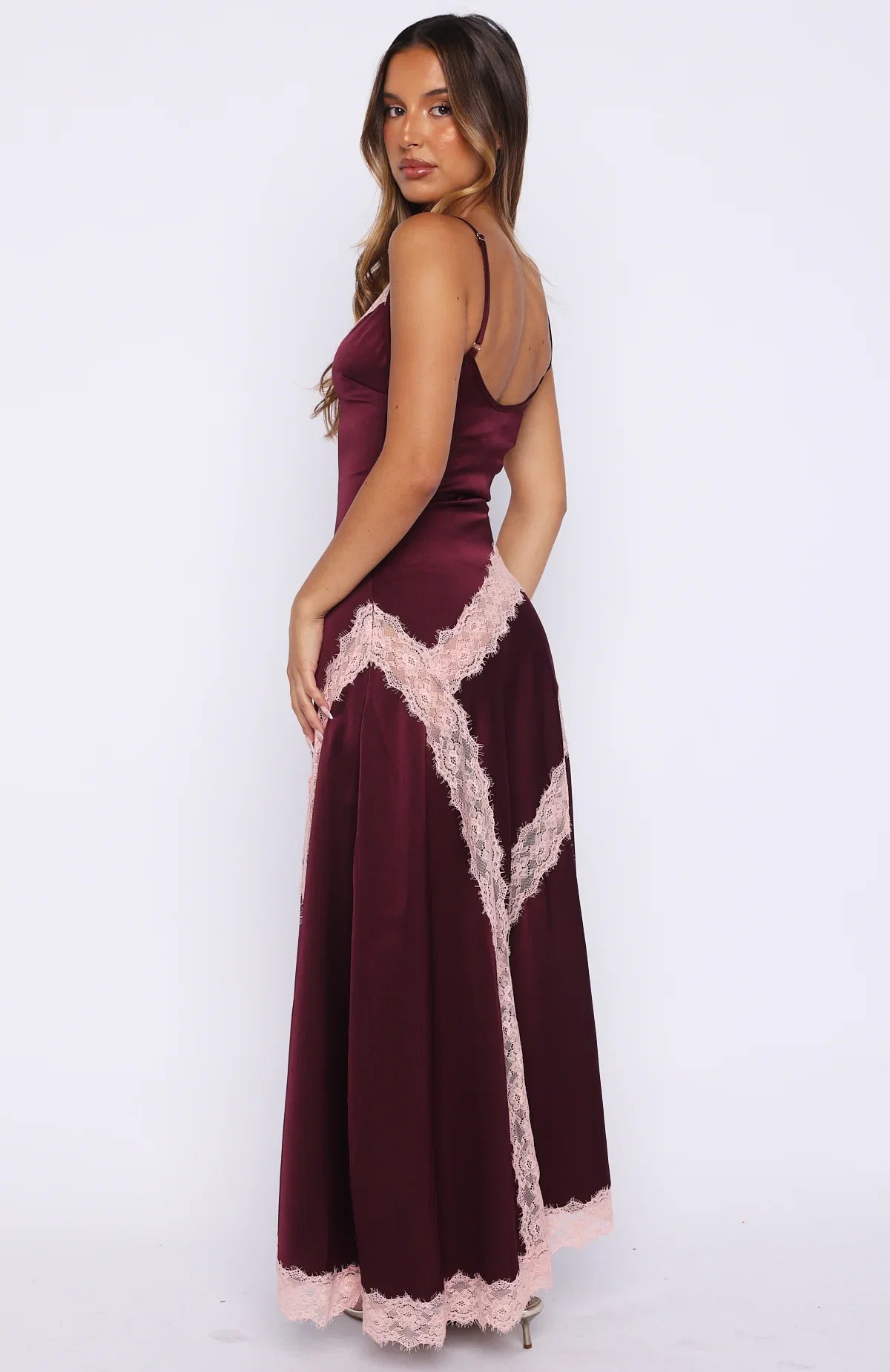 Powerful Pose Satin Maxi Dress Plum Baby Pink