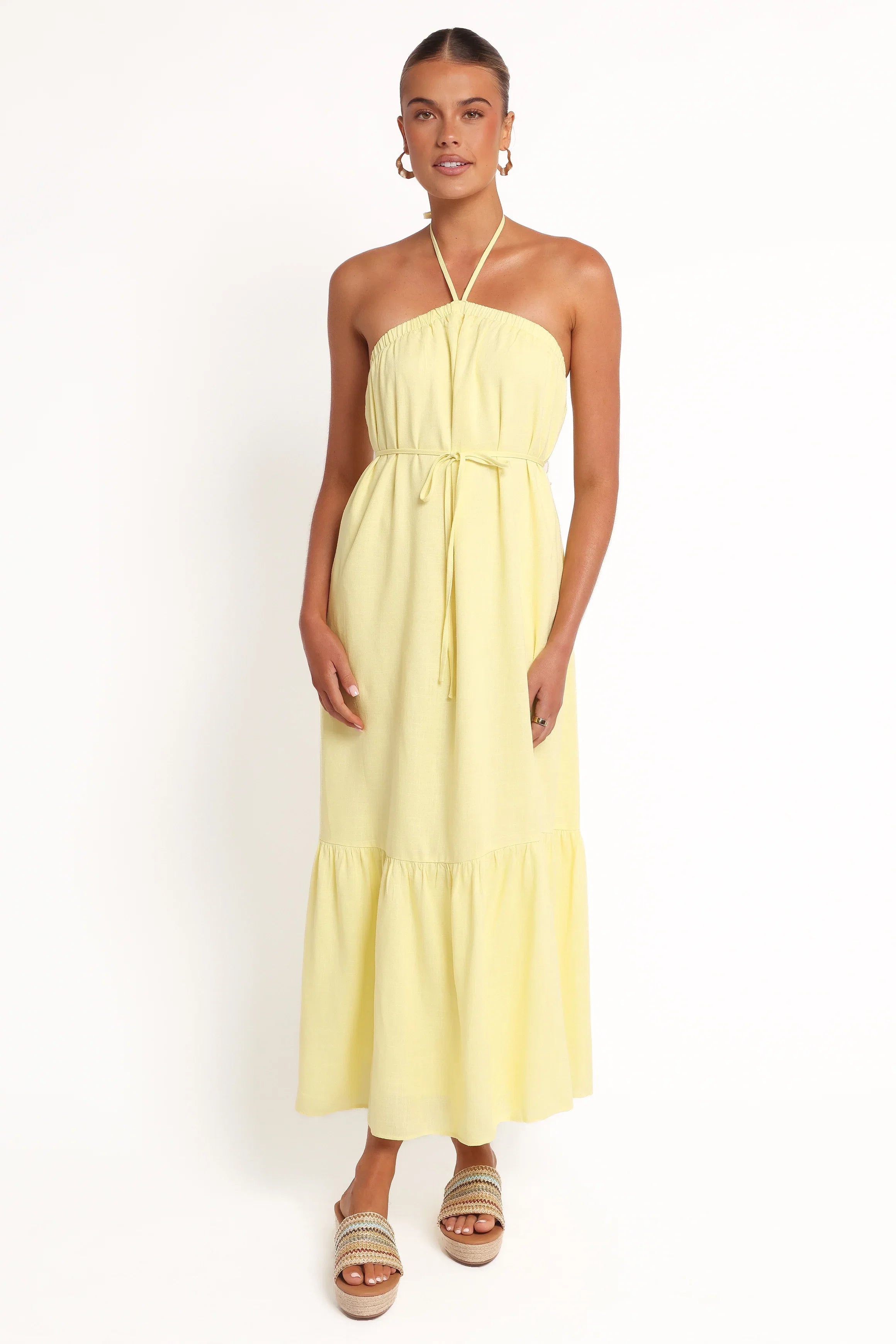 View Halterneck Maxi Dress Lemon