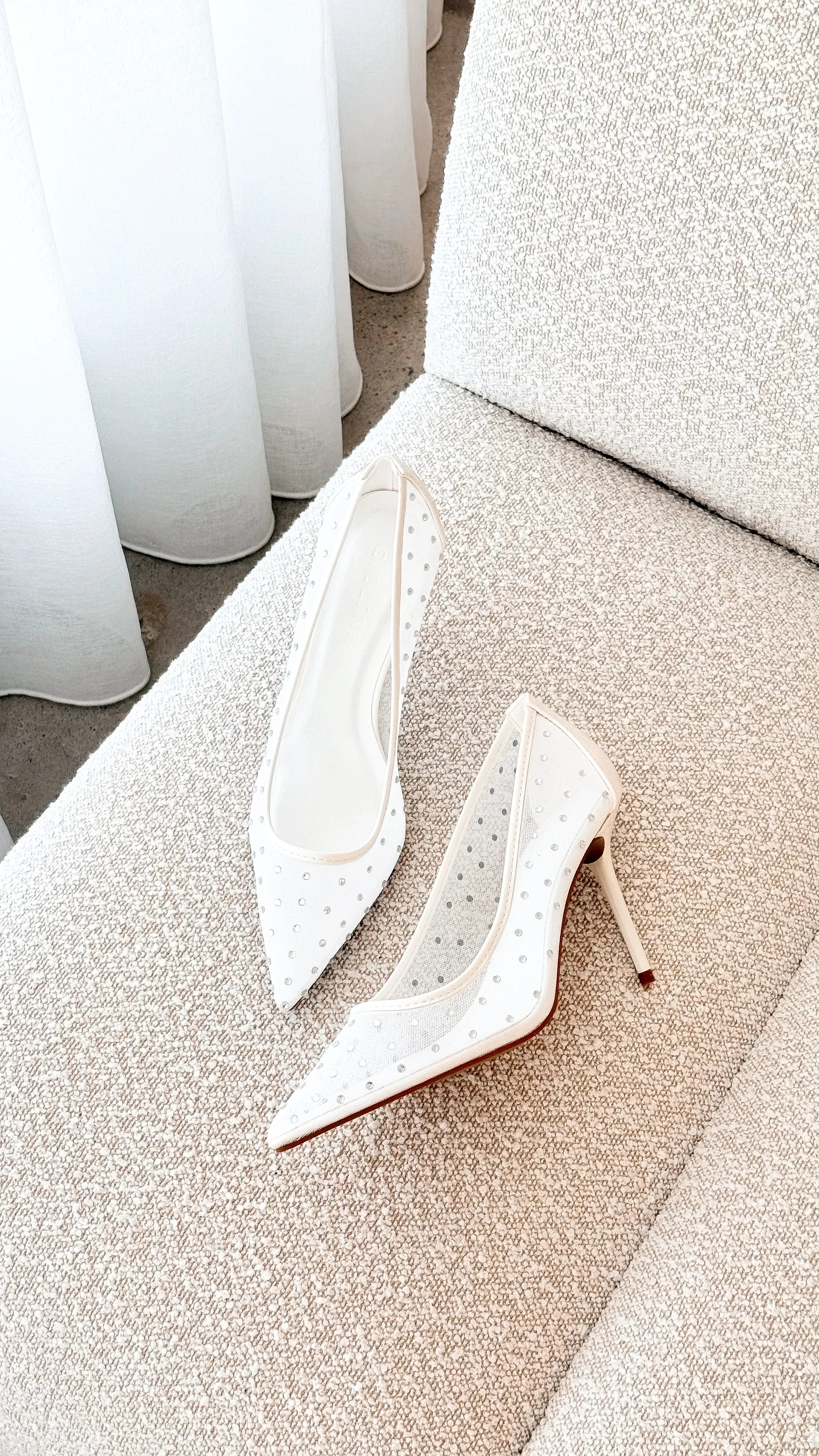 Lee Heels White Mesh Diamante