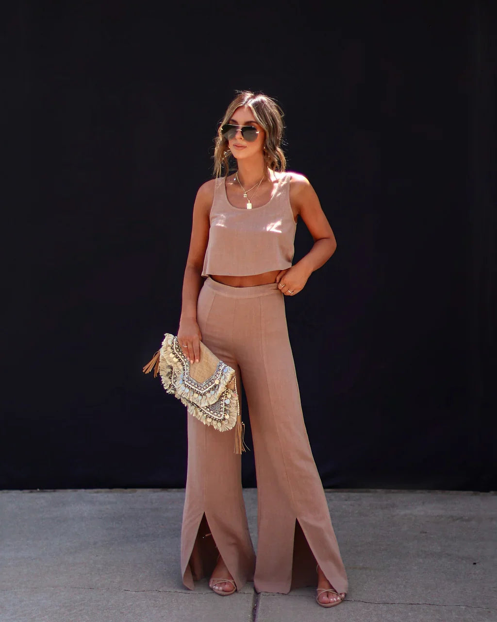 Kimora Wide Leg Front Slit Pants