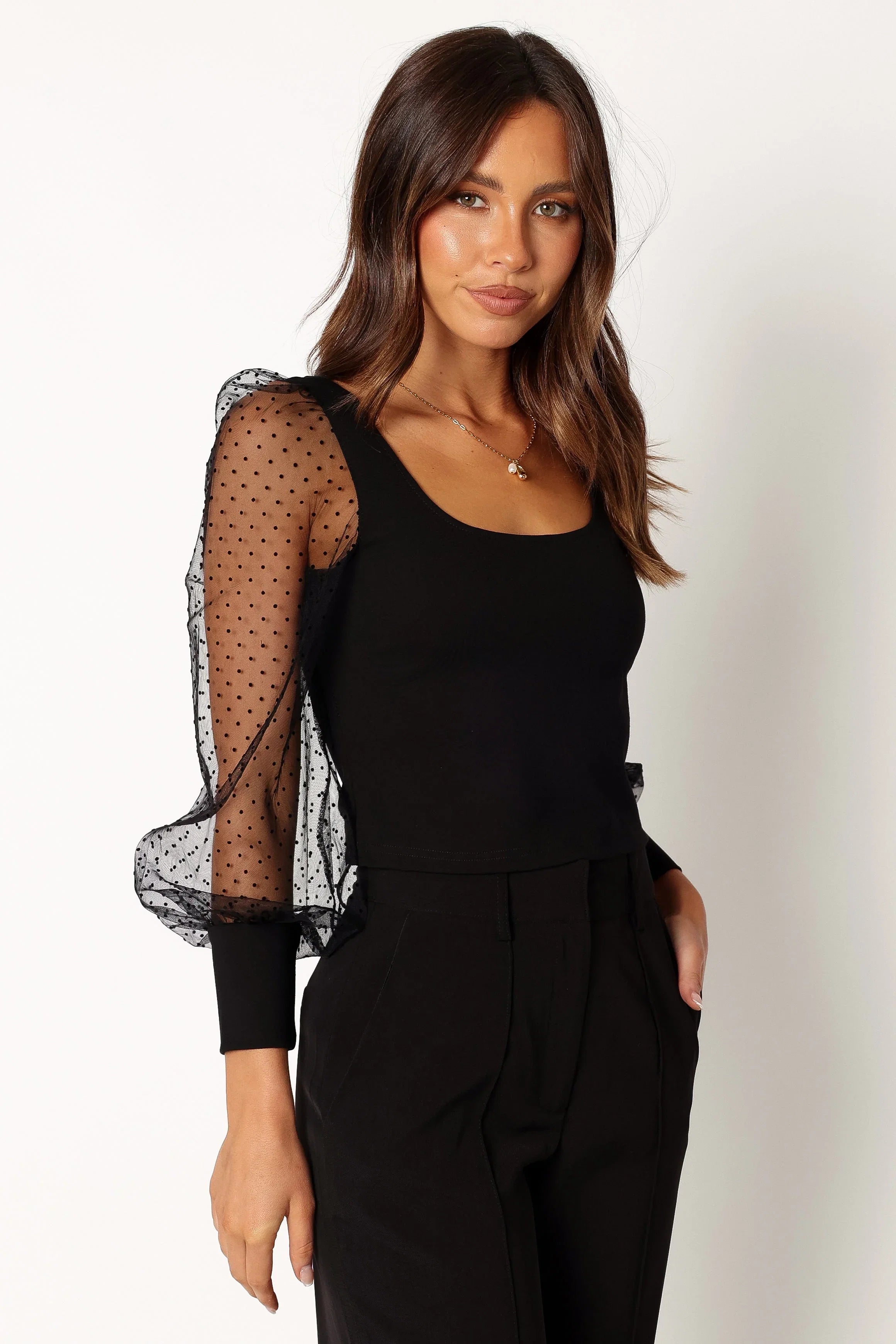 Wesson Sheer Sleeve Top Black