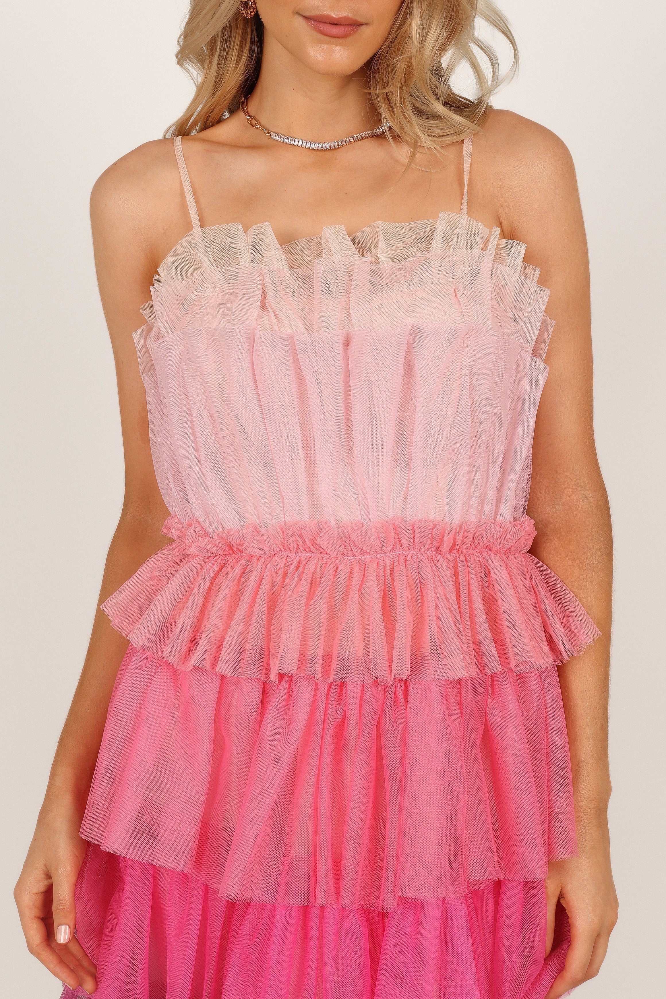 Minnie Tiered Tulle Midi Dress Pink