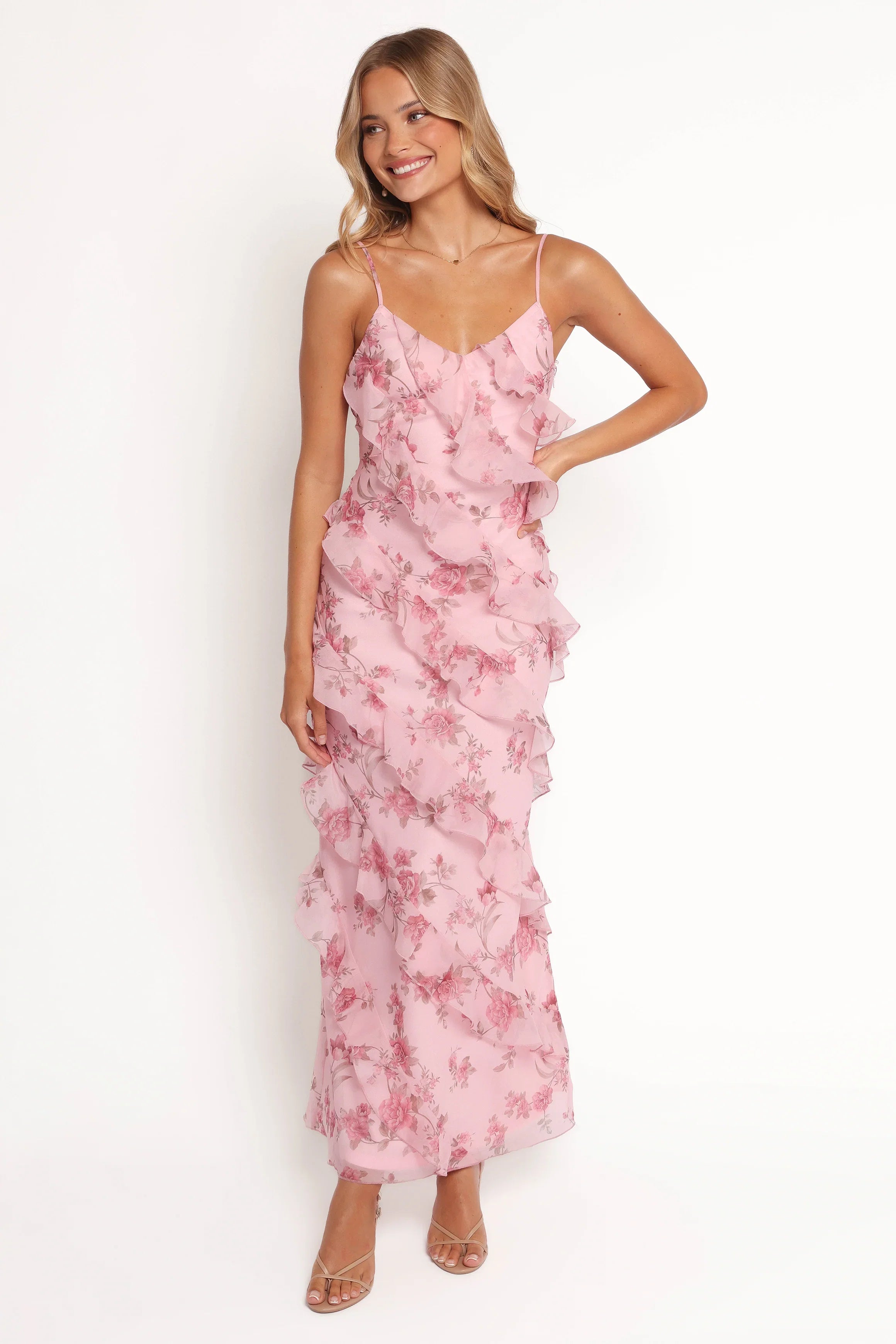 Ciao Ruffles Maxi Dress Pink Floral