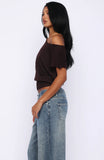 Cant Change My Mind Off Shoulder Cinched Top Chocolate