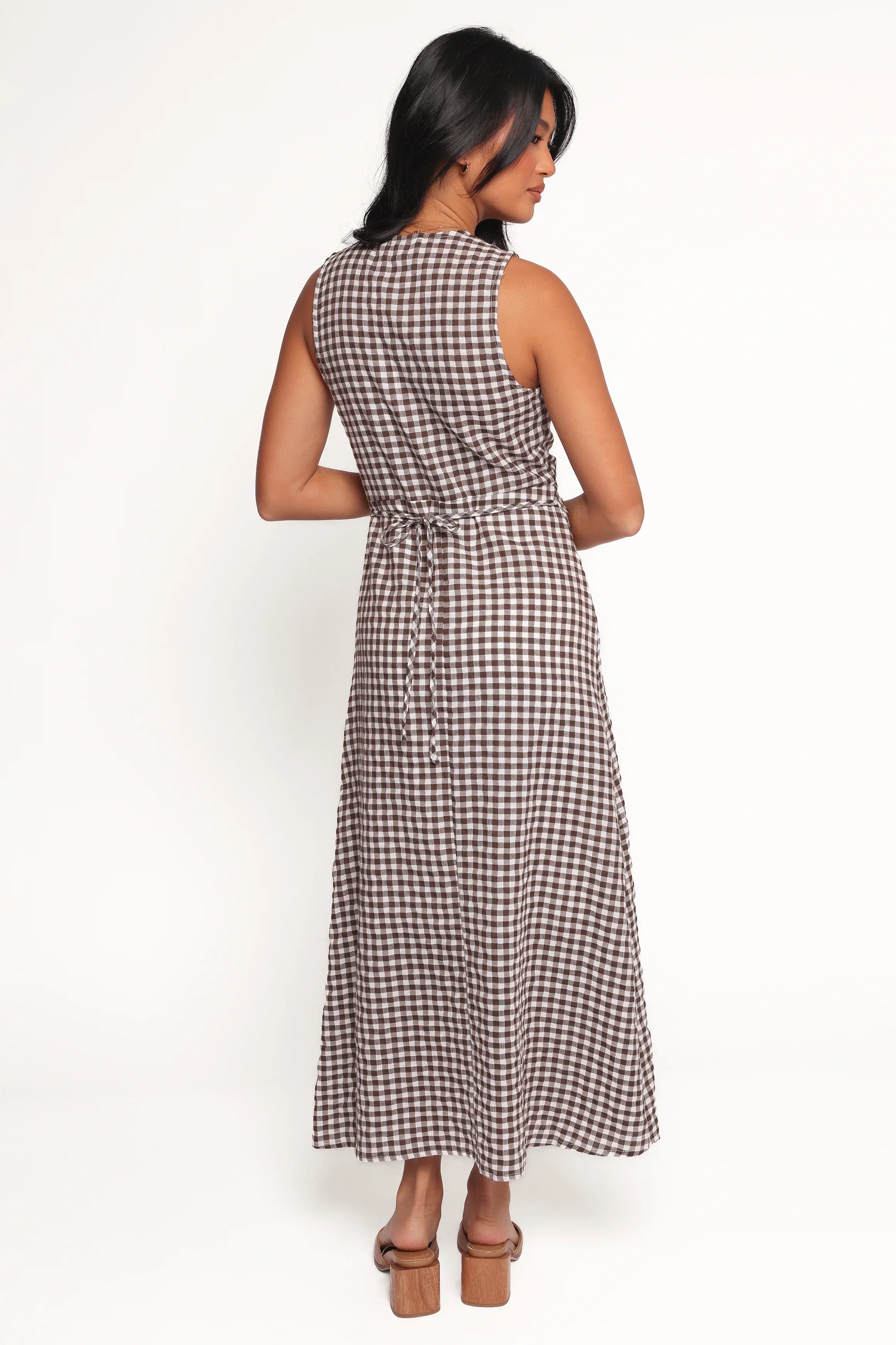 Queenie Midi Dress Brown Gingham