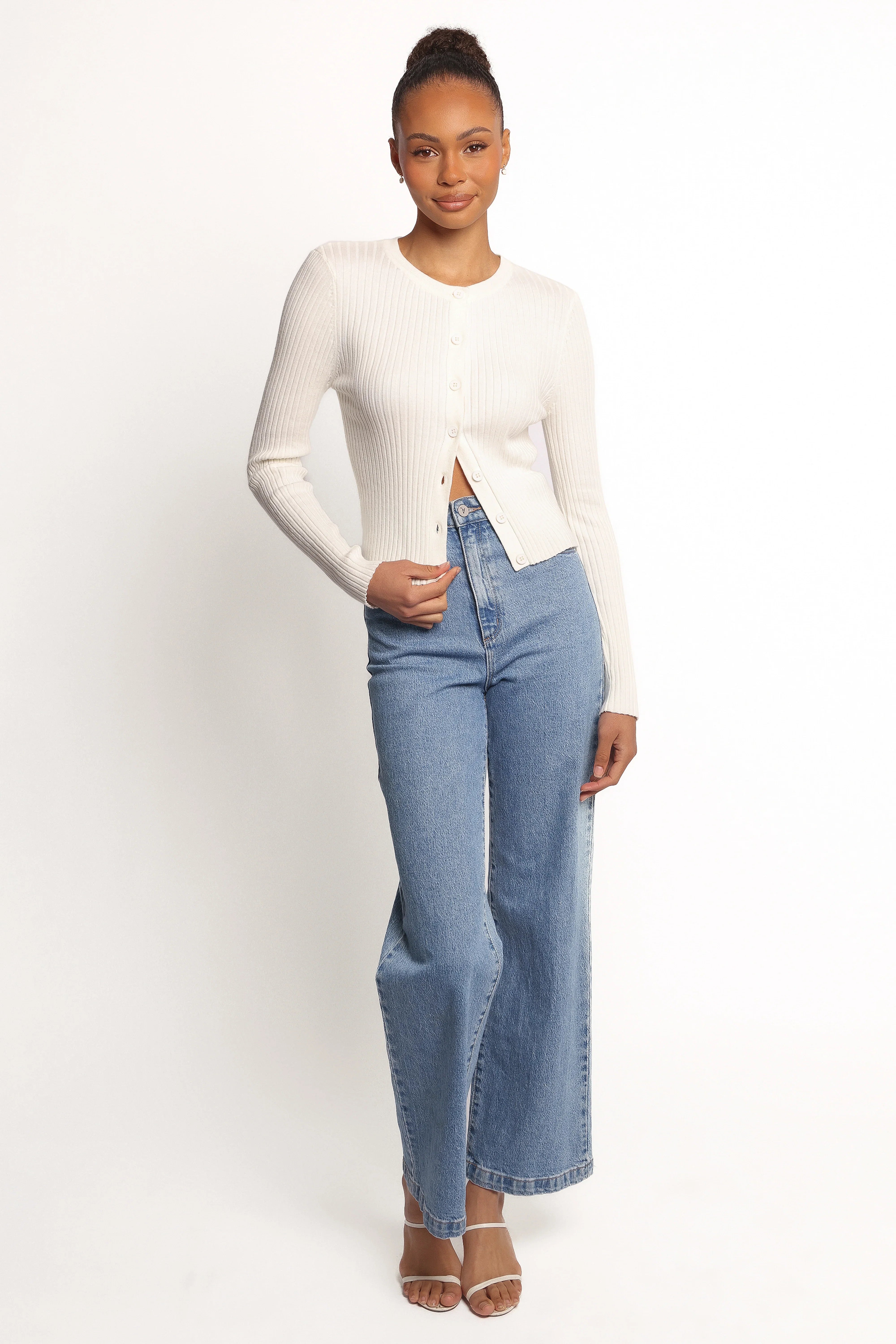 Searie Ribbed Cardigan Top Cream
