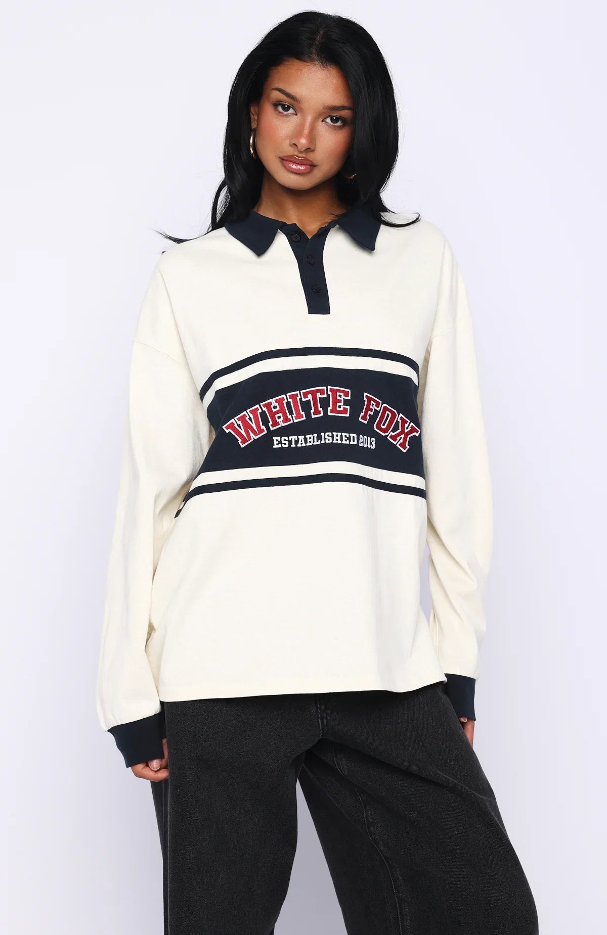 Meeting Friends Long Sleeve Rugby Shirt Cream