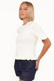 Emilie Short Sleeve Ruffle Crew Sweater Cream