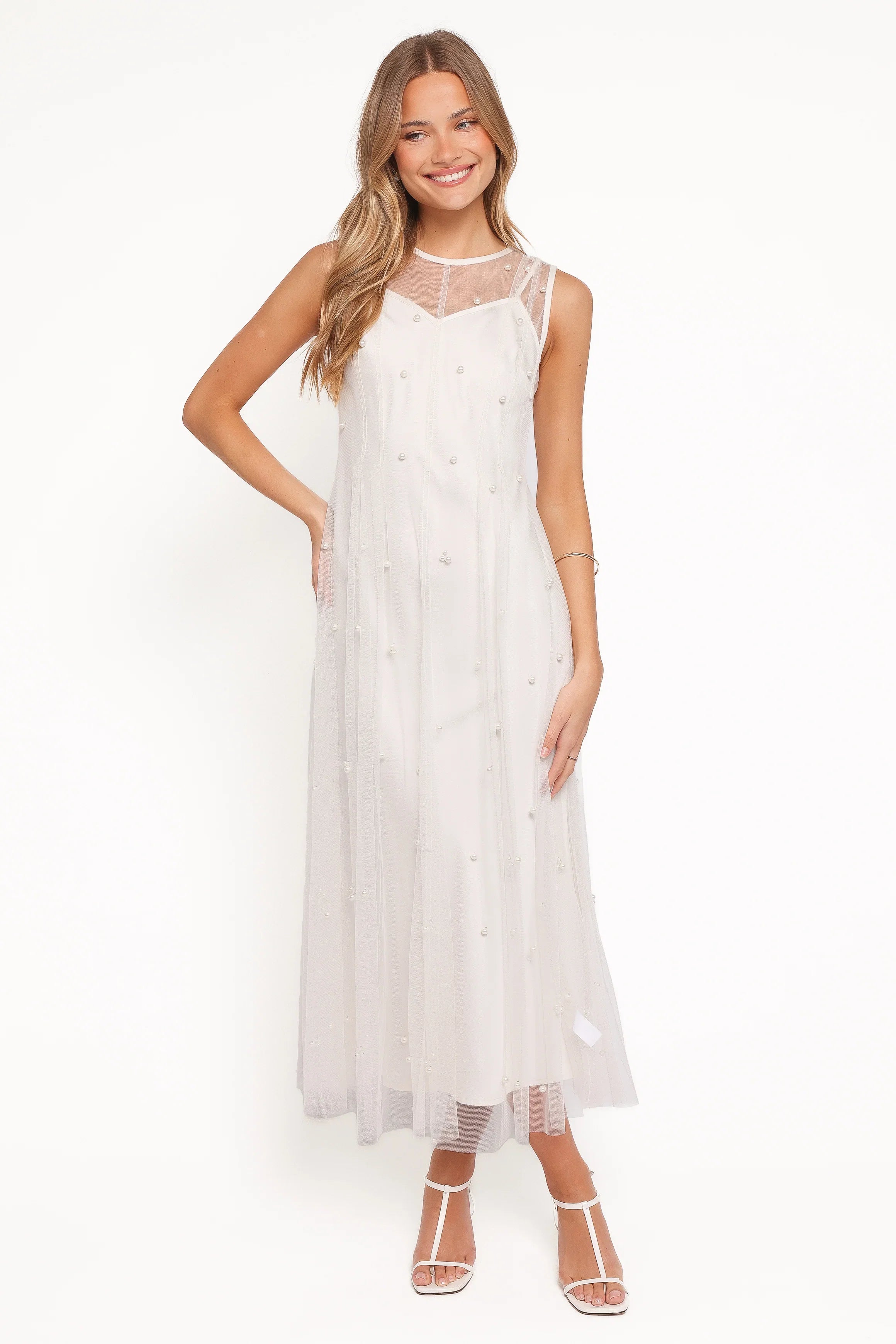 Yulia Pearl Midi Dress Ecru