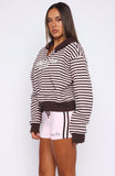 Verano Sixteen Maria Boxy Zip Front Hoodie Pink Choc Stripe