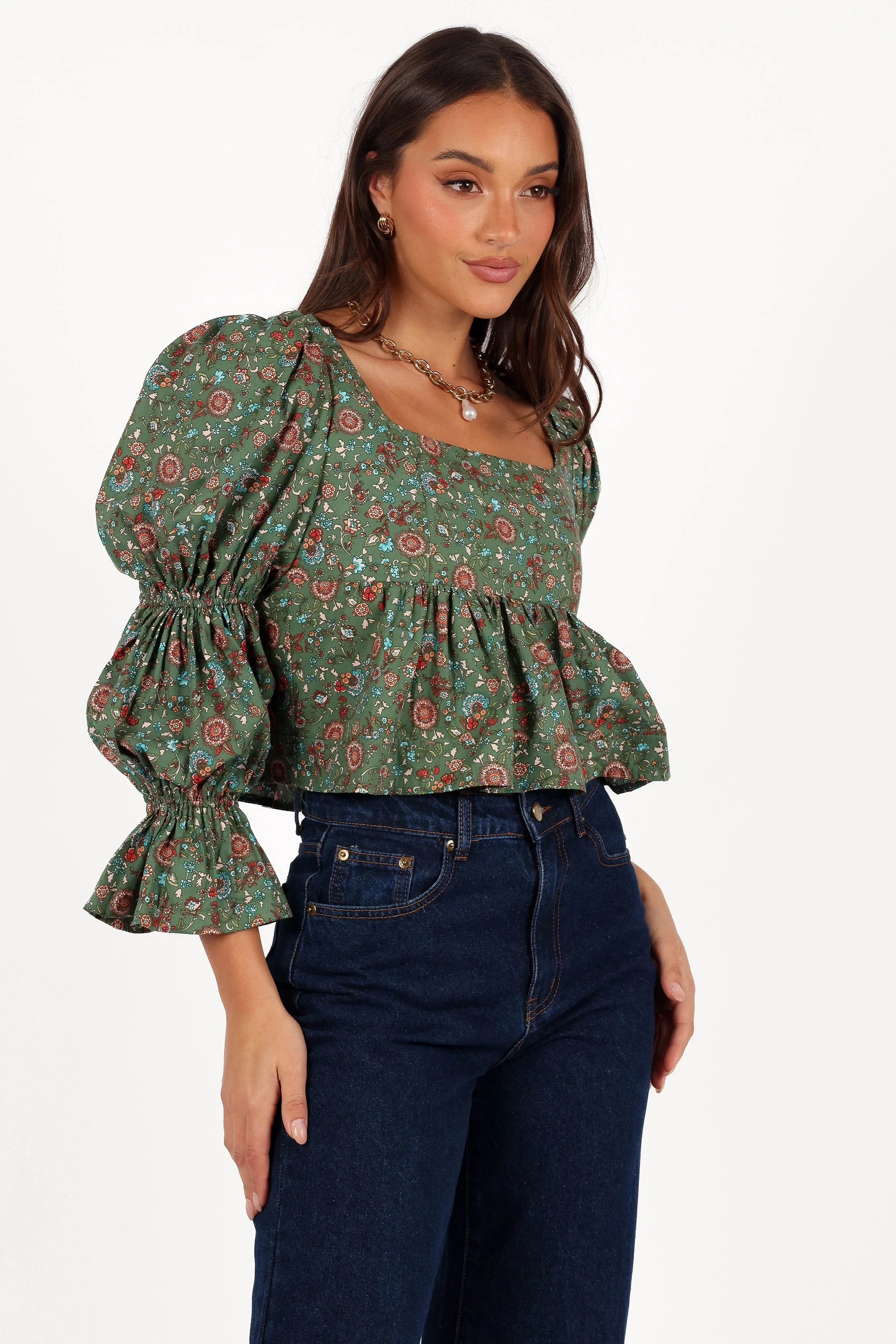 Kenny Top Green Paisley Floral