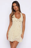 Can Count On Me Halter Mini Dress Lemon Chocolate Polka Dot