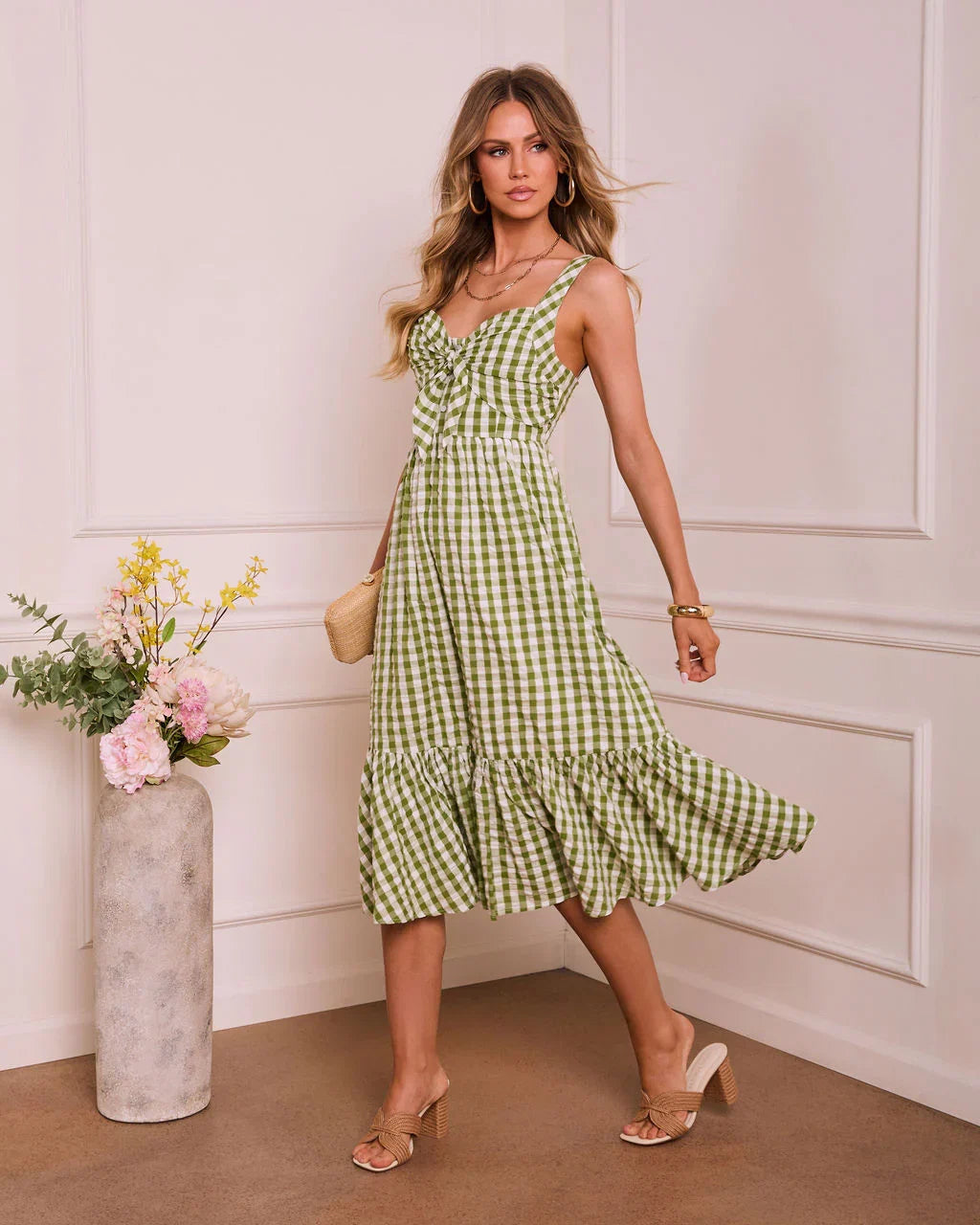 Serene Renewal Gingham Midi Dress