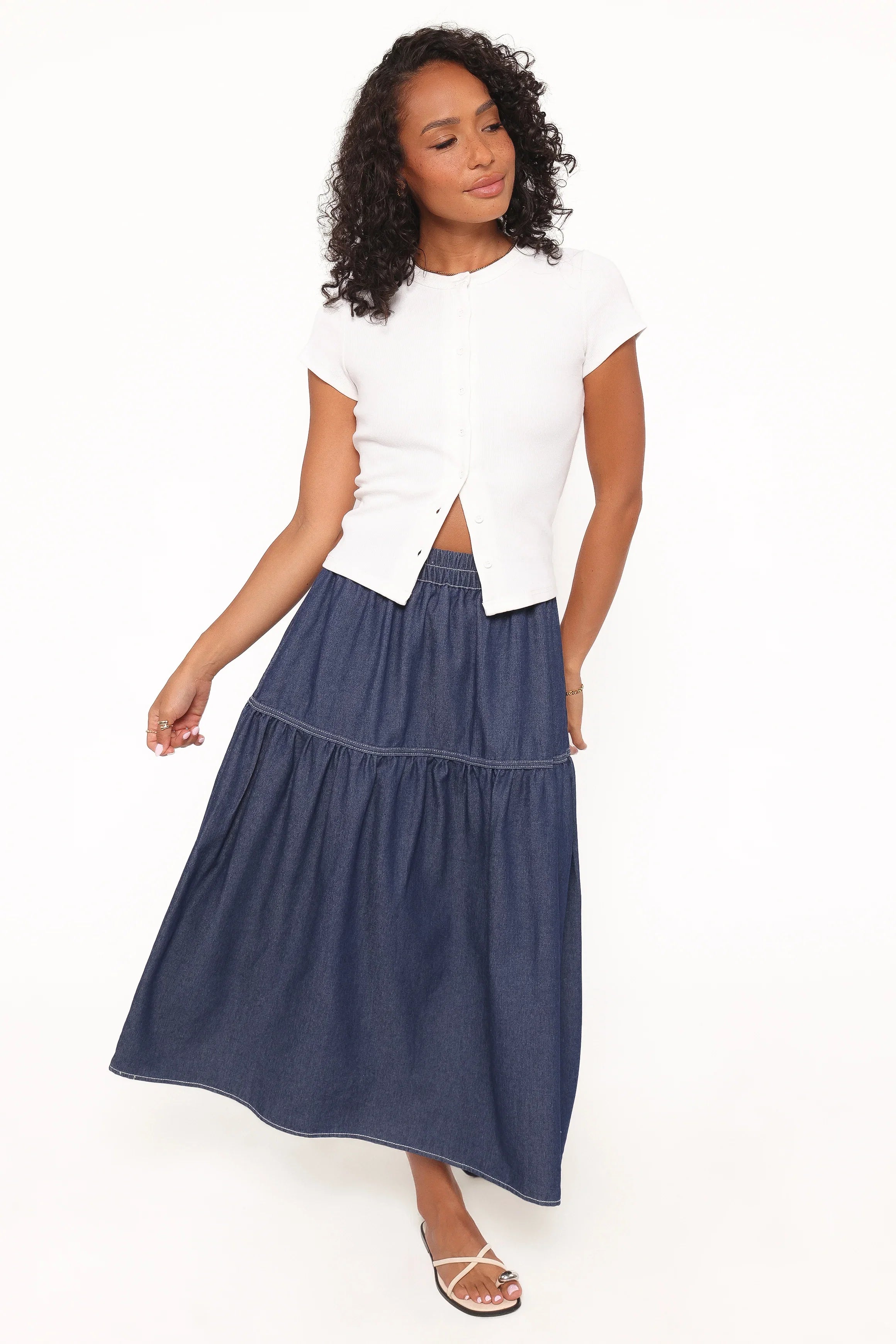 Meadow Midi Denim Skirt Dark Wash