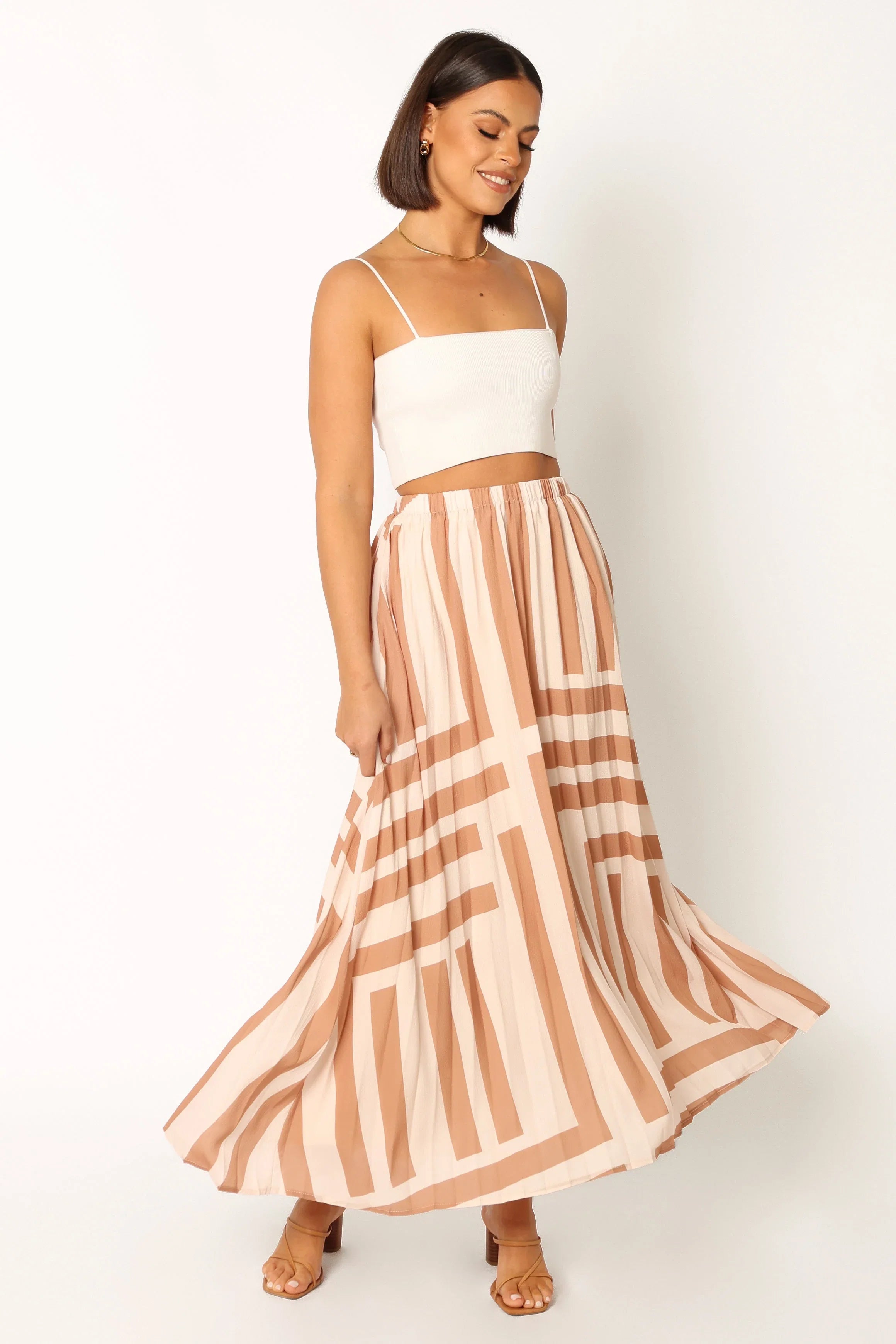 Elke Pleat Midi Skirt Tan