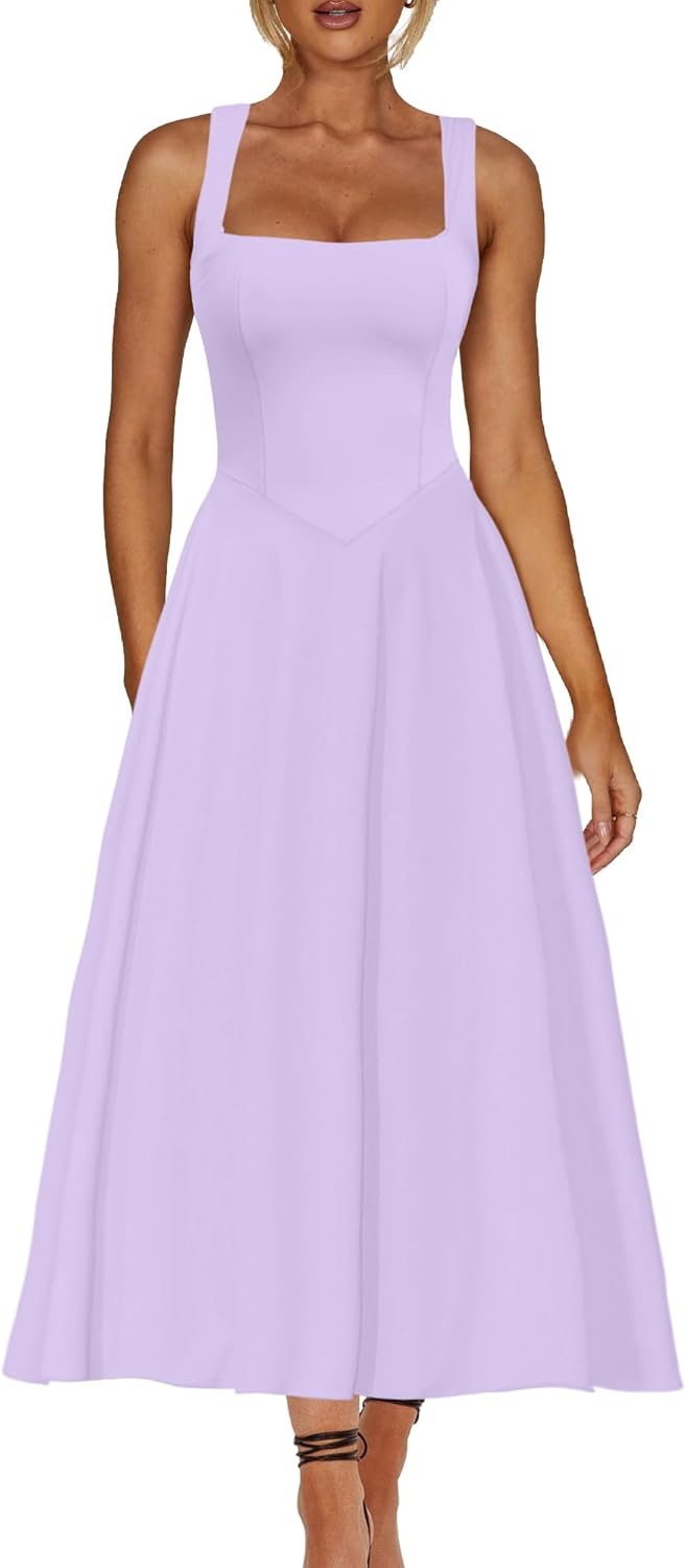 A Line Maxi Dress Smocked Ruffle Flowy Casual Long Dresses